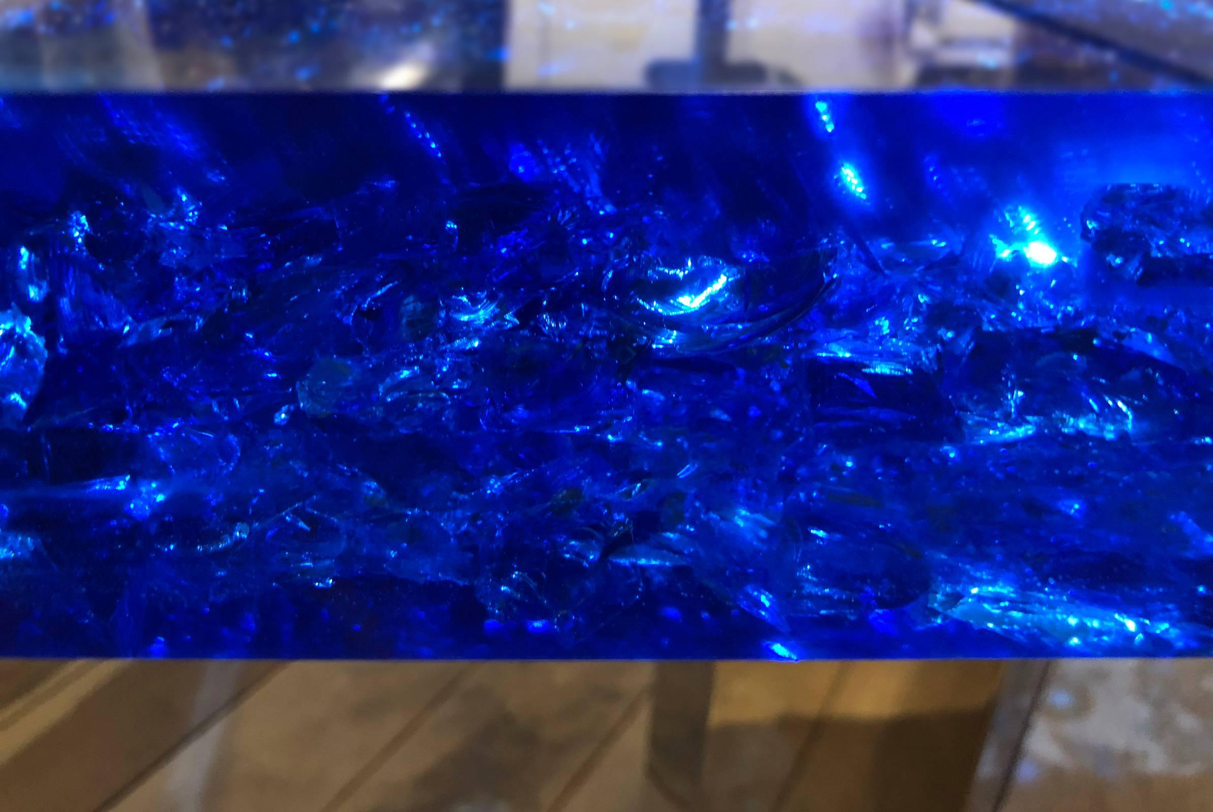 blue glass coffee table