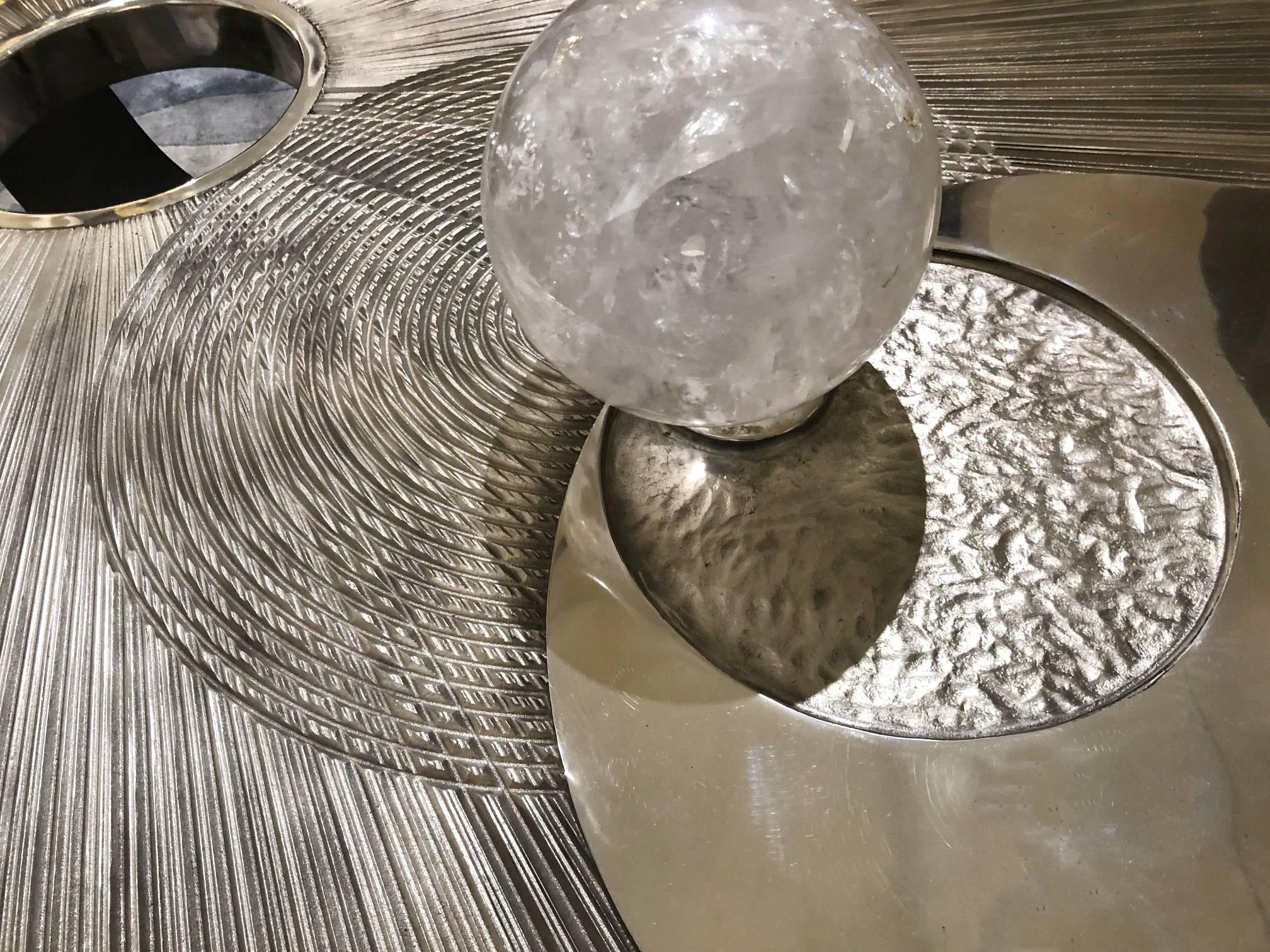 Italian White Bronze Coffee Table with Rock Crystal Sphere 