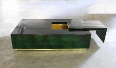 Italian Bar Coffee Table in Green Parchment Goatskin in the Style of Aldo Tura