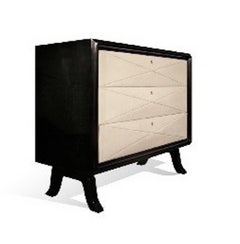 Art Deco Style Chest of Drawers in Natural Goatskin and Black Lacquered Wood