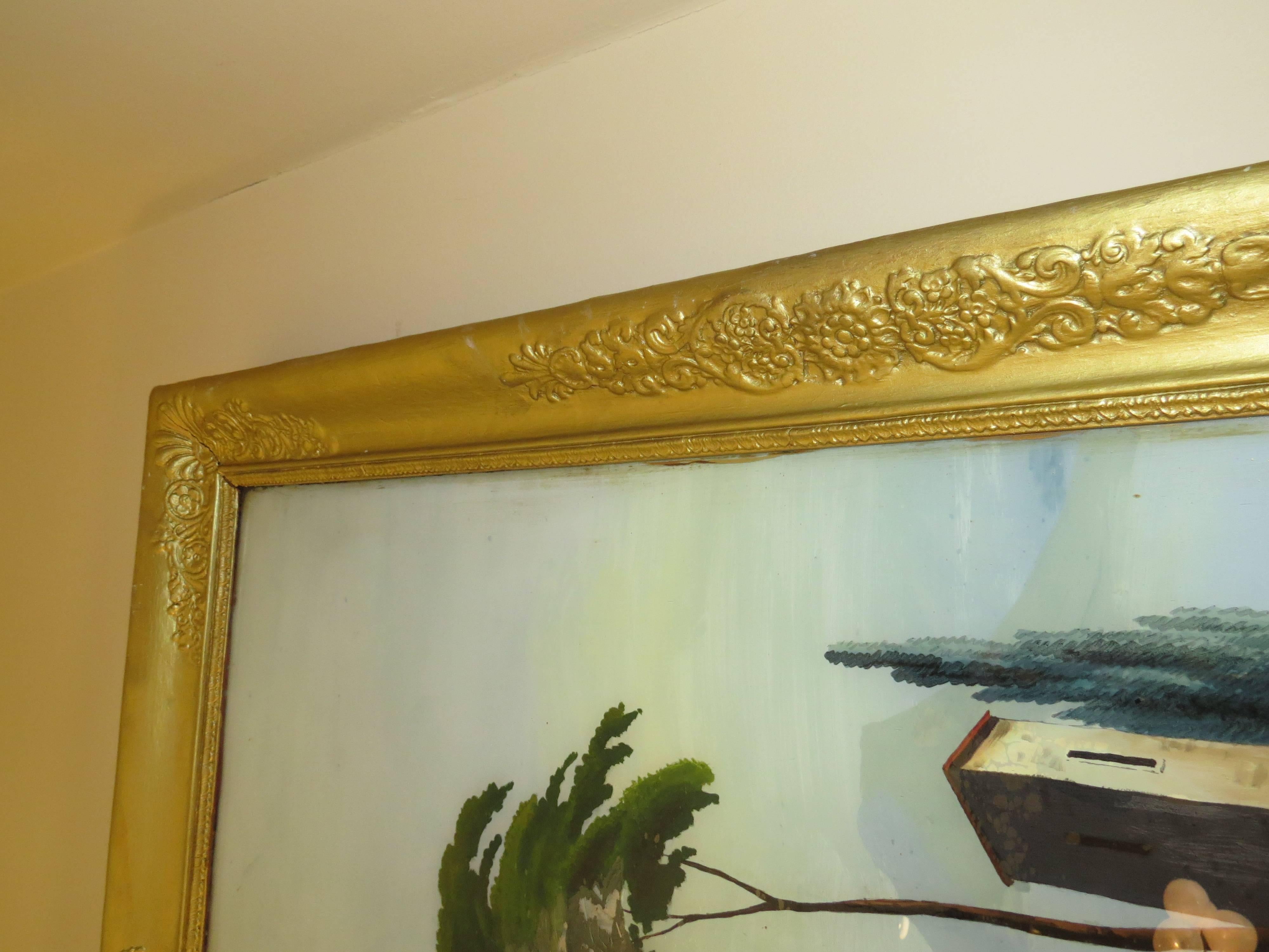 19th Century French Trumeau with Painted Scene on Glass In Fair Condition In Tulsa, OK