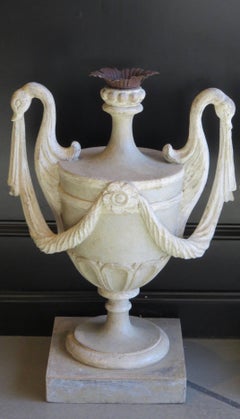 Pair of Carved Wood Italian Candlesticks with Metal Bobeches