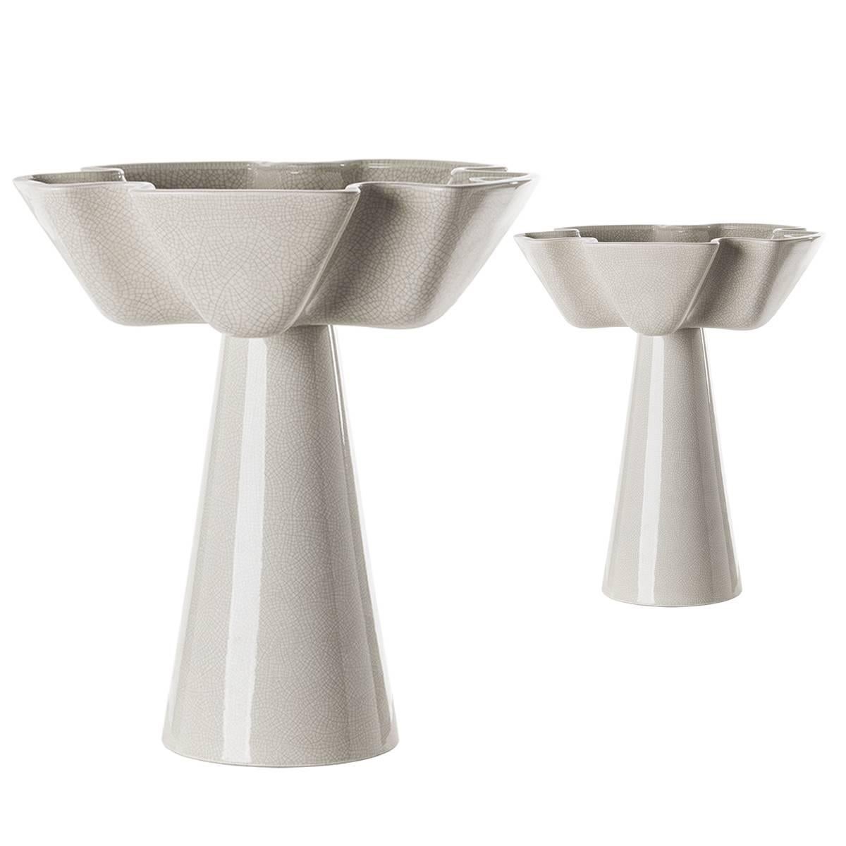 Pair of Ceramic Floral-Shaped Centerpieces For Sale