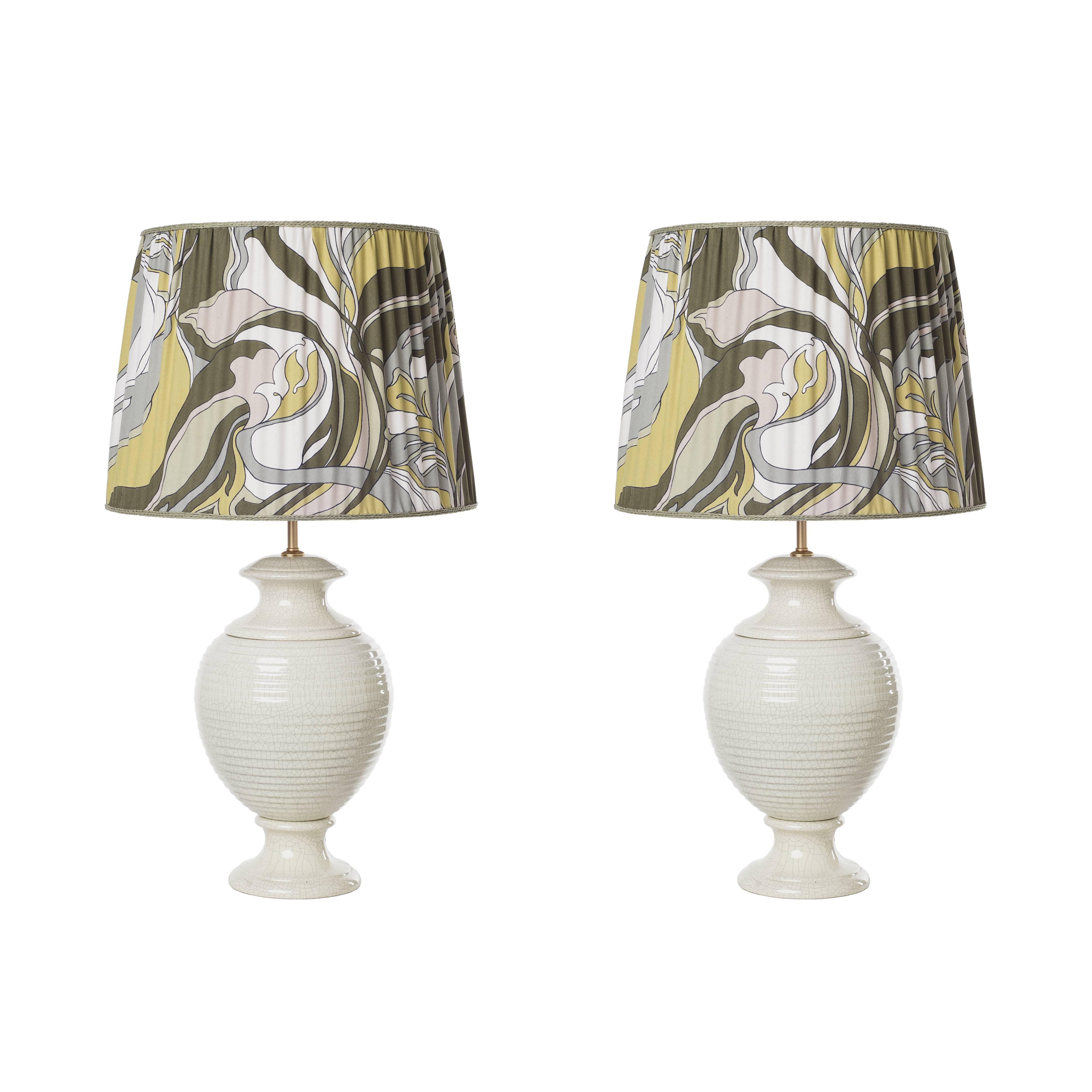 Pair of Striped Ceramic Table Lamps For Sale