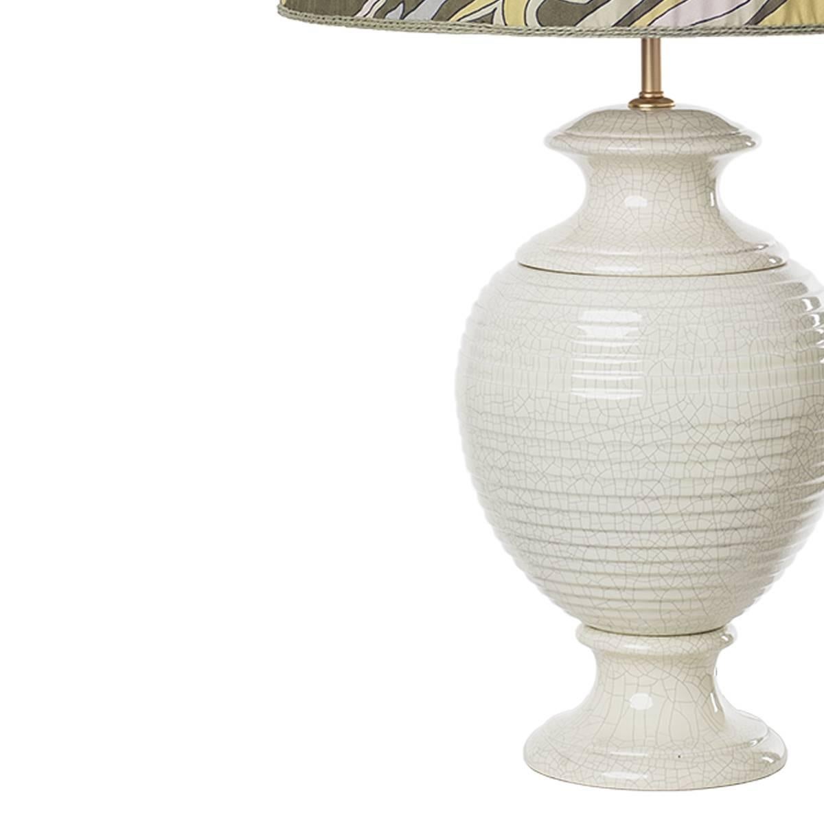 Glazed Pair of Striped Ceramic Table Lamps For Sale