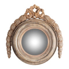 Large Round Wooden Mirror with Garland