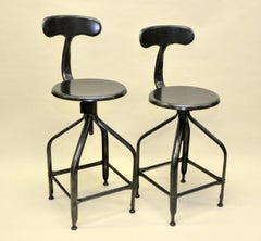 1960s French Nicolle Industrial Vintage Adjustable Metal High Stools
