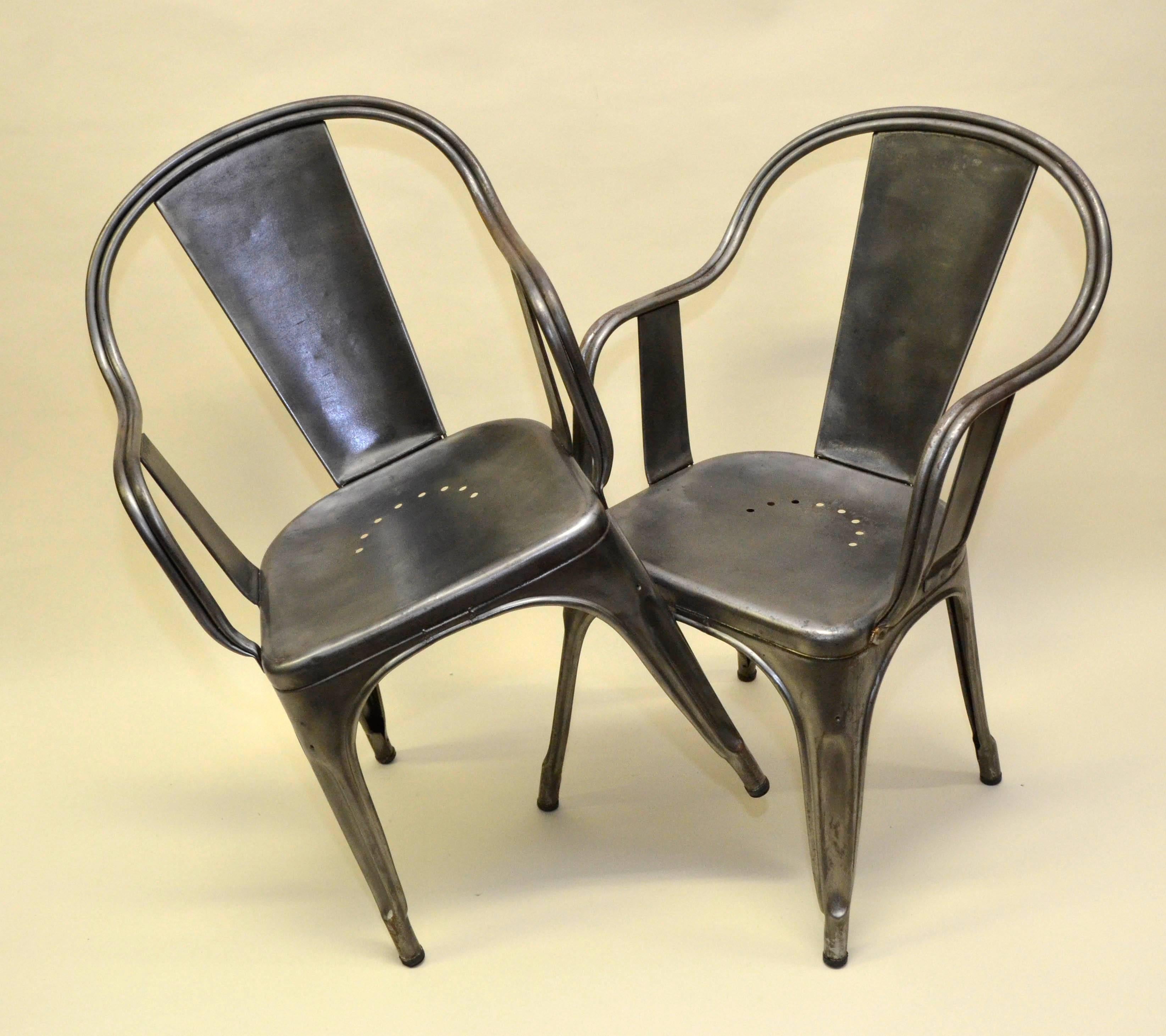 1950s Xavier Pauchard Pair of Vintage Metal French Armchairs, Tolix For Sale 3