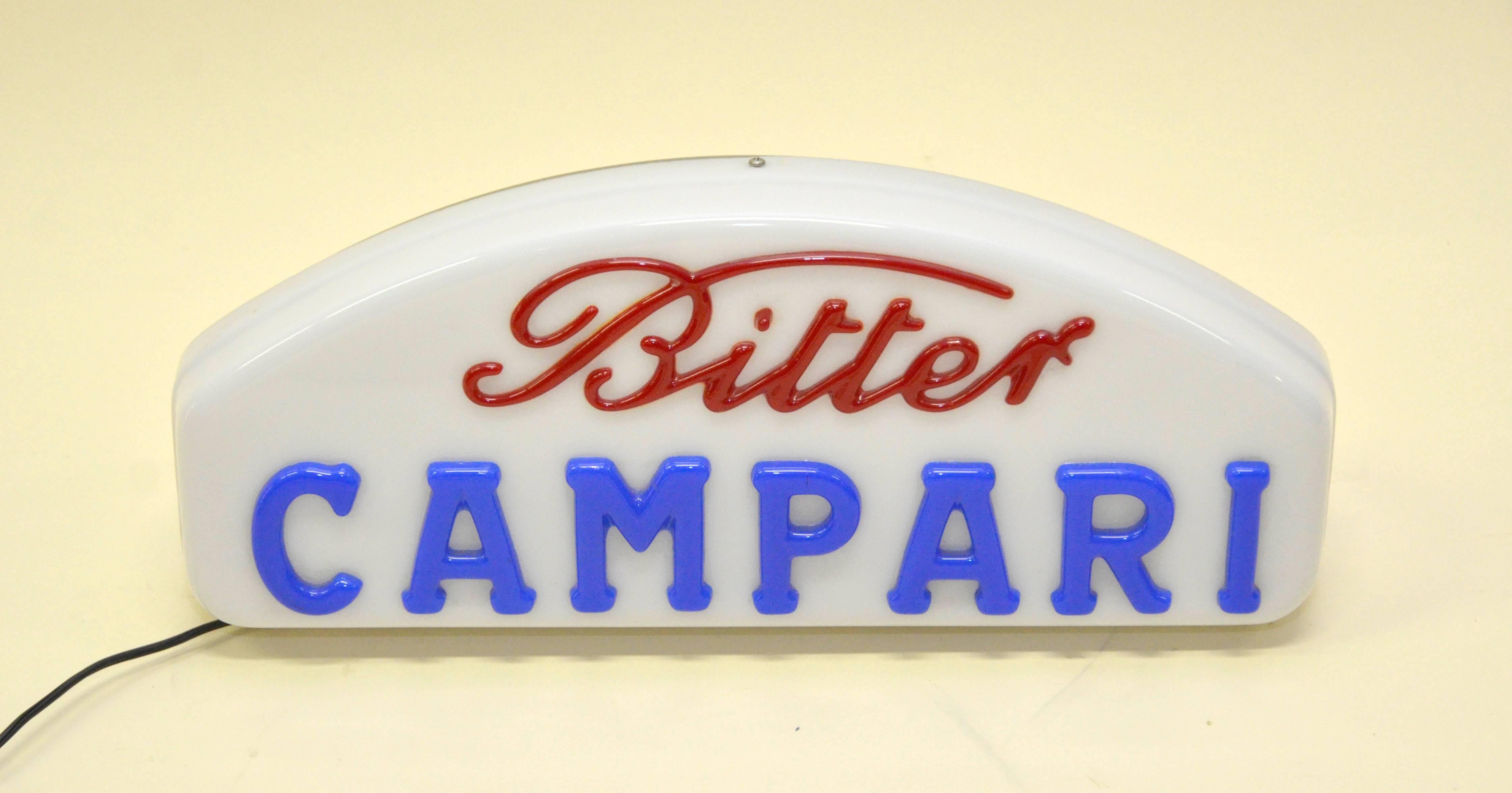 Bitter Campari Illuminated sign produced by the company Plastica Pubblicità in Milan in the 1960s. This very rare sign it was displayed inside a selected numbers of Italian bar. 

It can be either hanging or resting.

Collector's