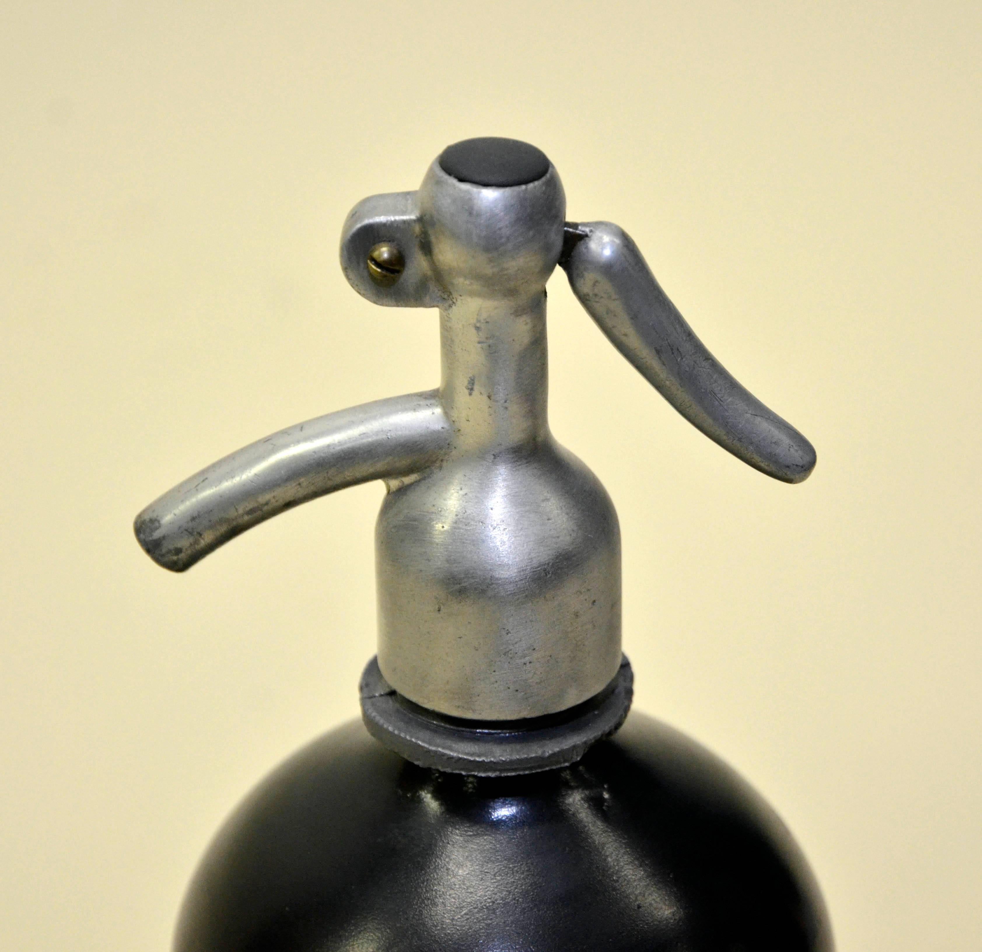 Mid-Century Modern 1950s Black Glass Italian Soda Syphon Seltzer Martini Bar Bottle