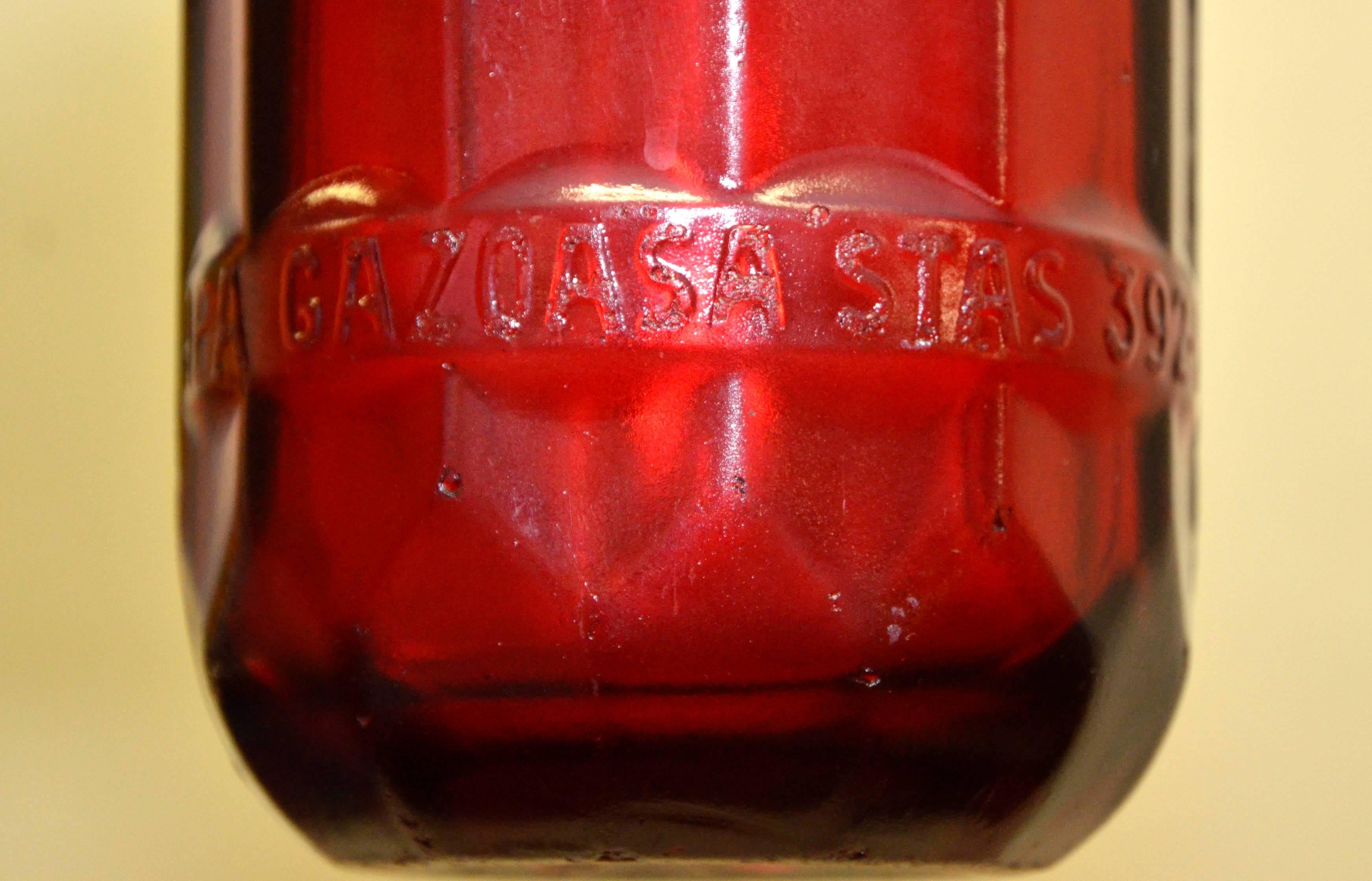 Mid-20th Century 1950s Red Glass Italian Soda Syphon Seltzer Campari Bar Bottle