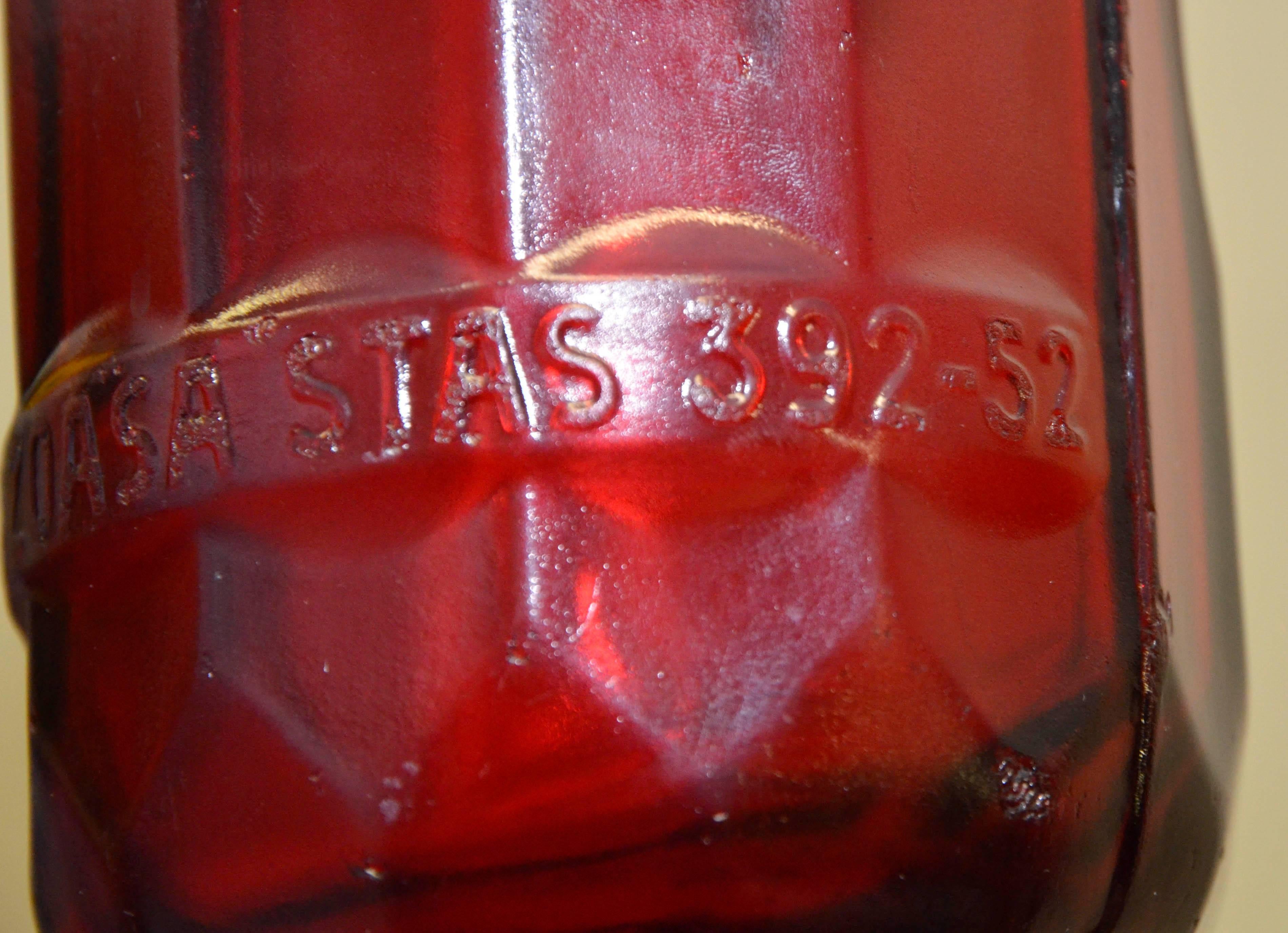 1950s Red Glass Italian Soda Syphon Seltzer Campari Bar Bottle 1