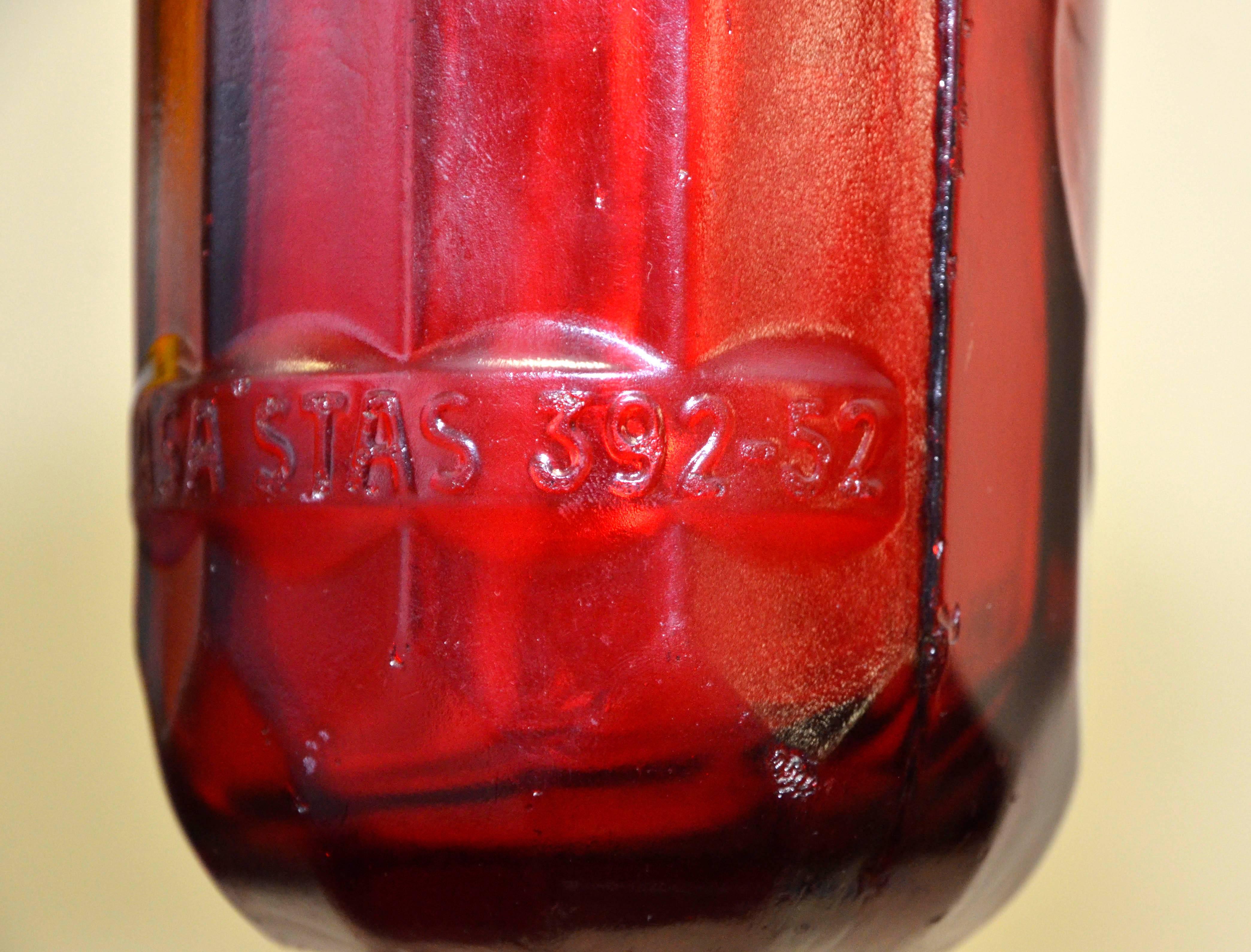 1950s Red Glass Italian Soda Syphon Seltzer Campari Bar Bottle 2