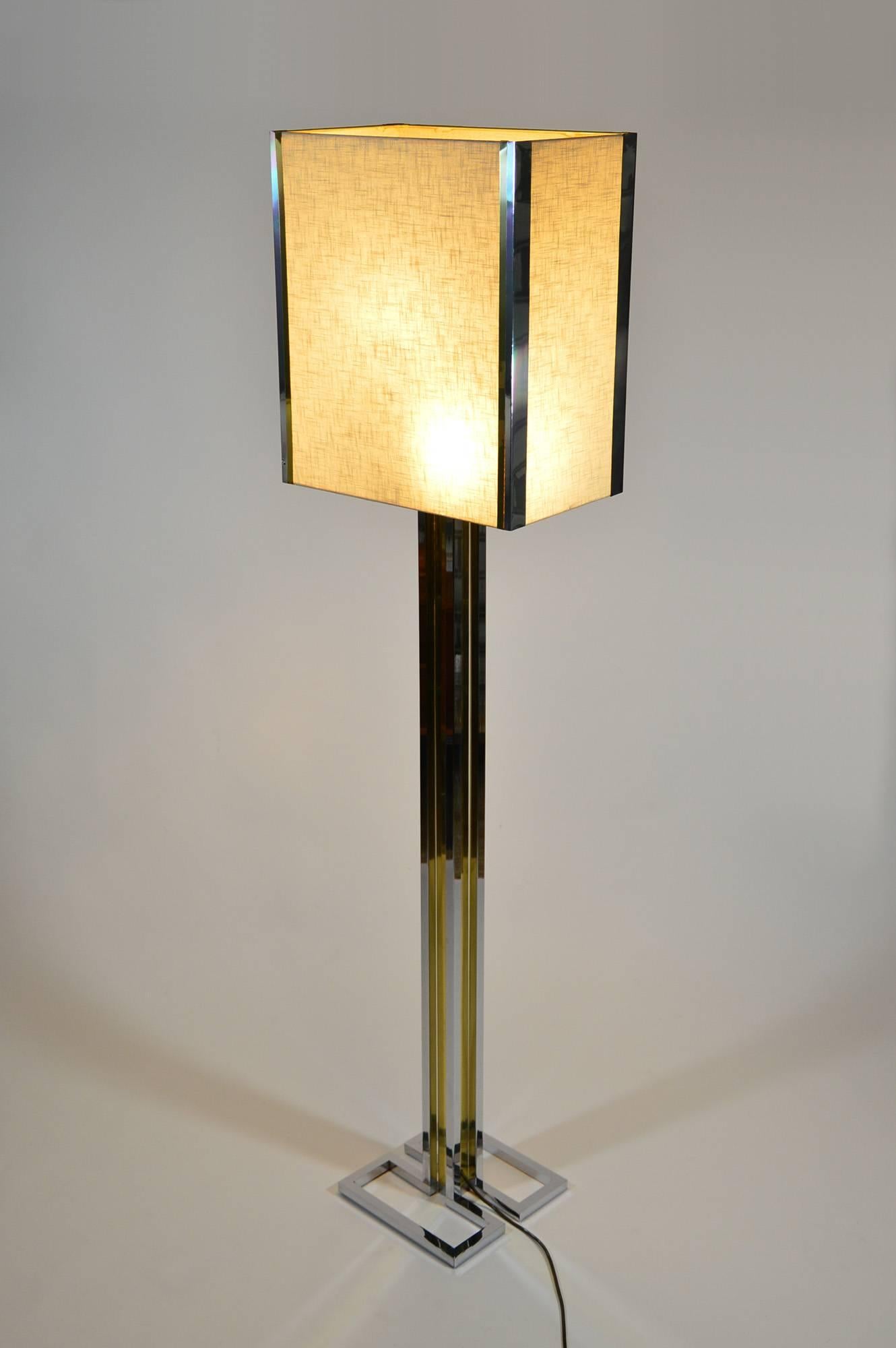 Hollywood Regency Willy Rizzo Chrome and Brass Floor Lamp for BF, 1970s