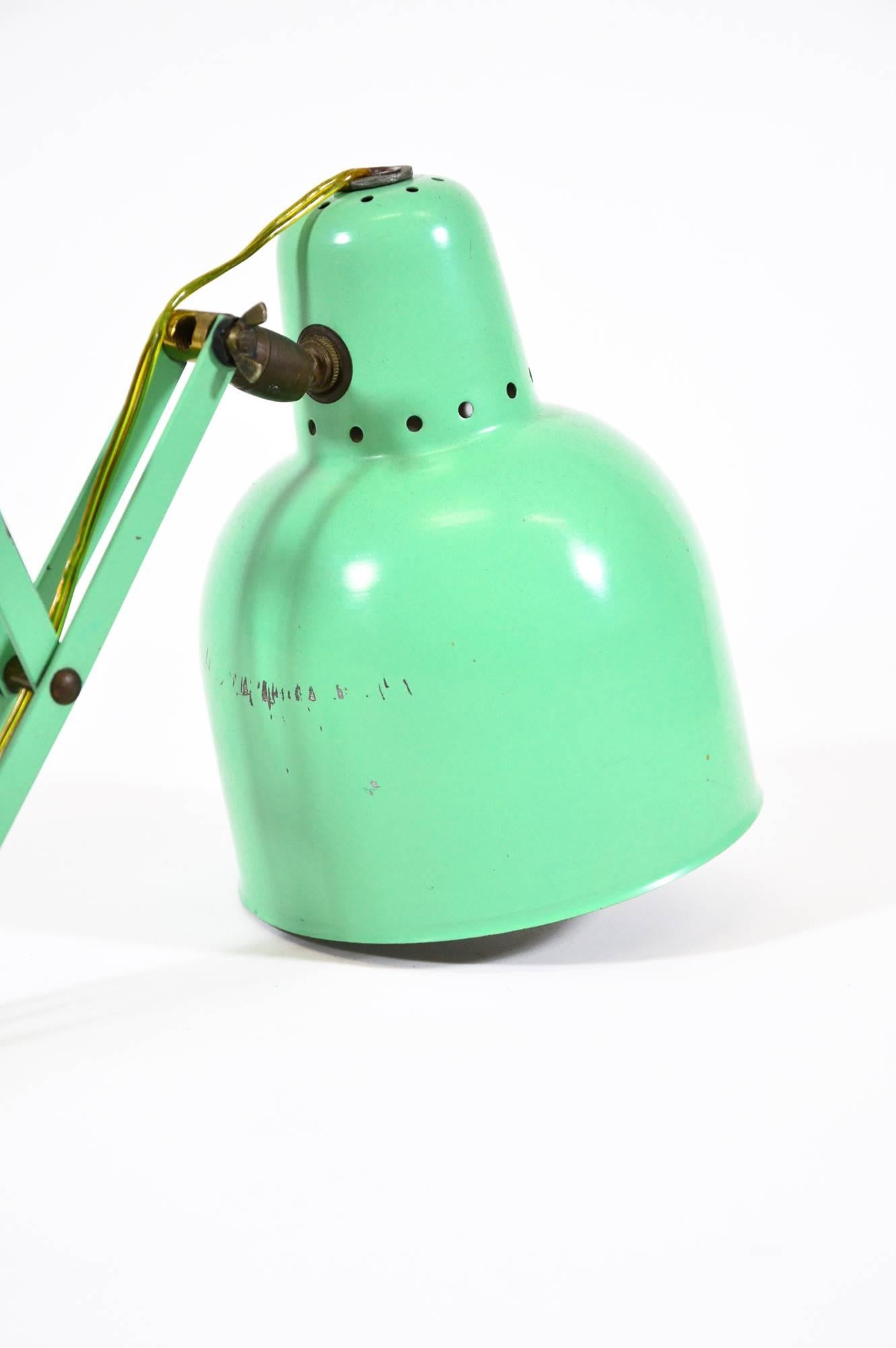 Painted Italian Midcentury Green Scissor Wall Lamp For Sale