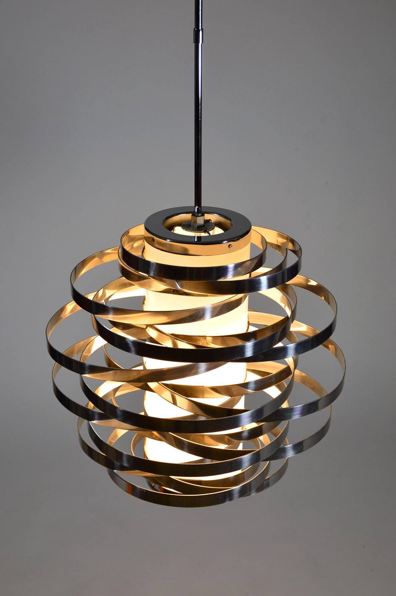 Chrome Cyclone Chandelier by Gaetano Sciolari, Polished Aluminium and Lucite, 1970s