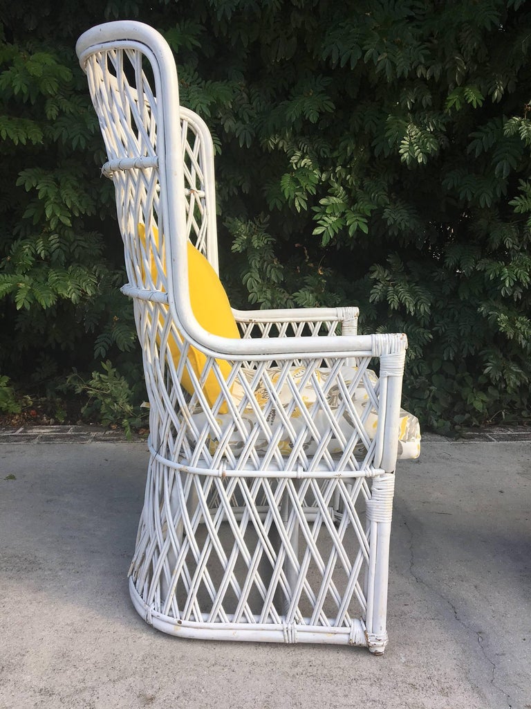 Pair of Vintage Wicker High Back Throne Chairs at 1stDibs