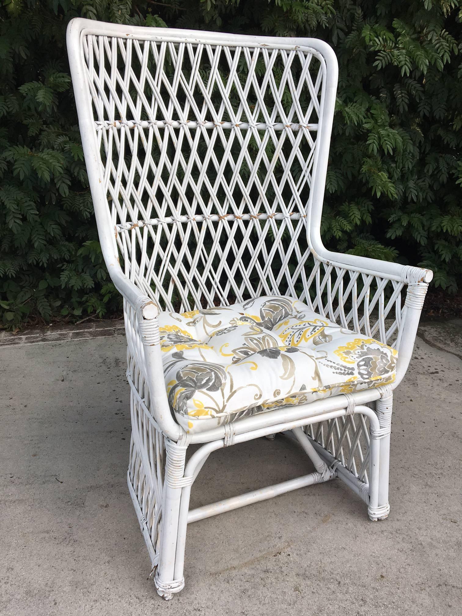 vintage wicker high back chair