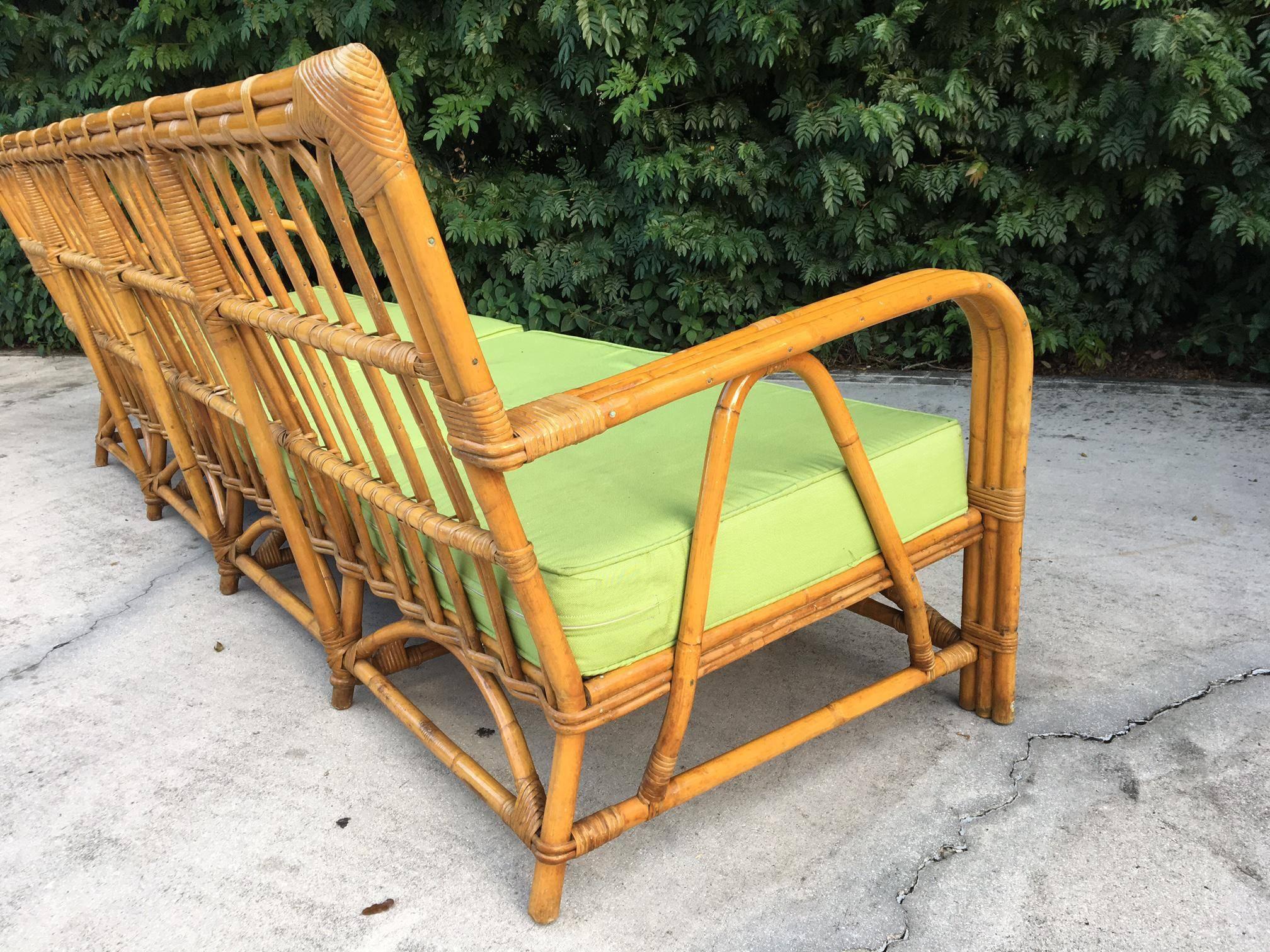 Large Organic Modern Rattan Bamboo Sofa In Excellent Condition In Jacksonville, FL