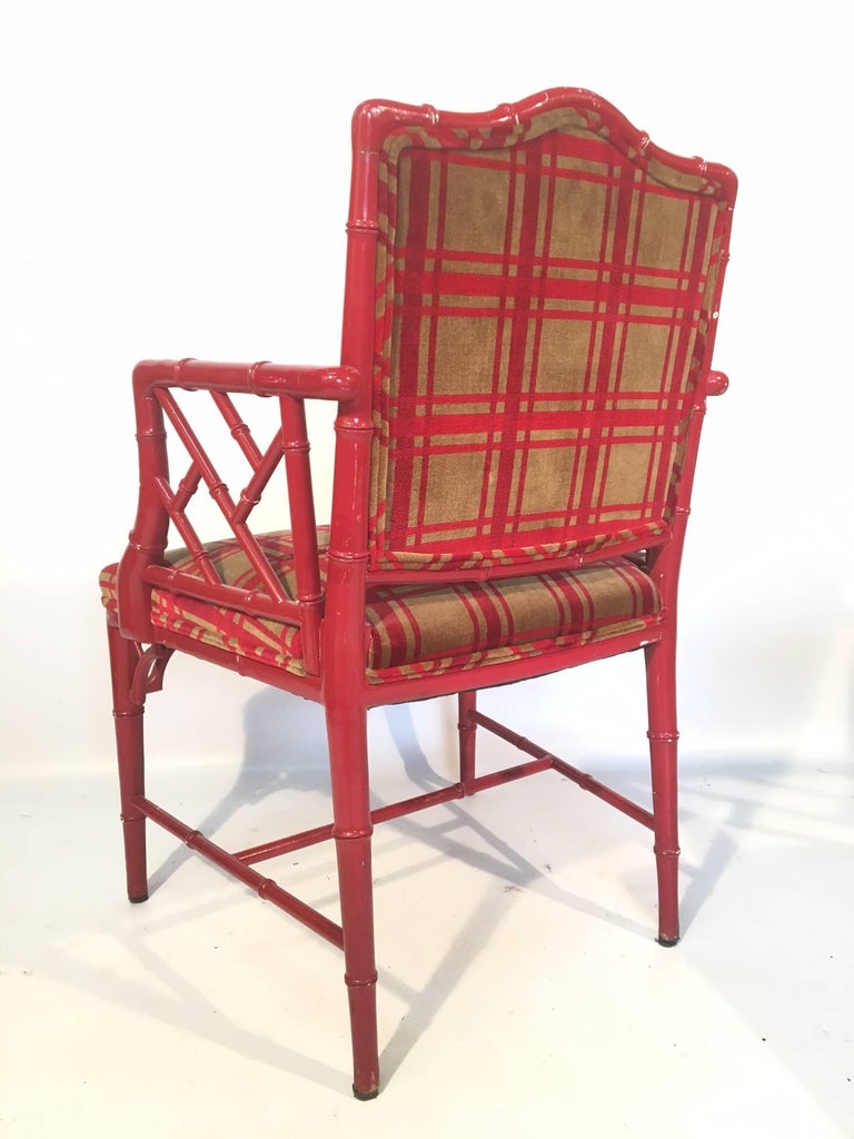 Red Faux Bamboo Chippendale Dining Arm Chairs For Sale at ...