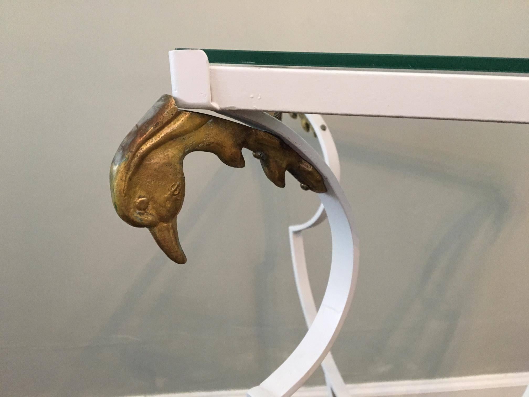 Samuel Copelon Lyre Harp Regency Swan Head Wrought Iron Brass Side Table In Good Condition In Jacksonville, FL