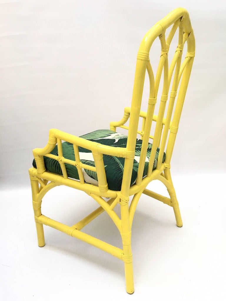 Tropical Banana Leaf Print Bamboo Rattan Dining Chairs By Henry