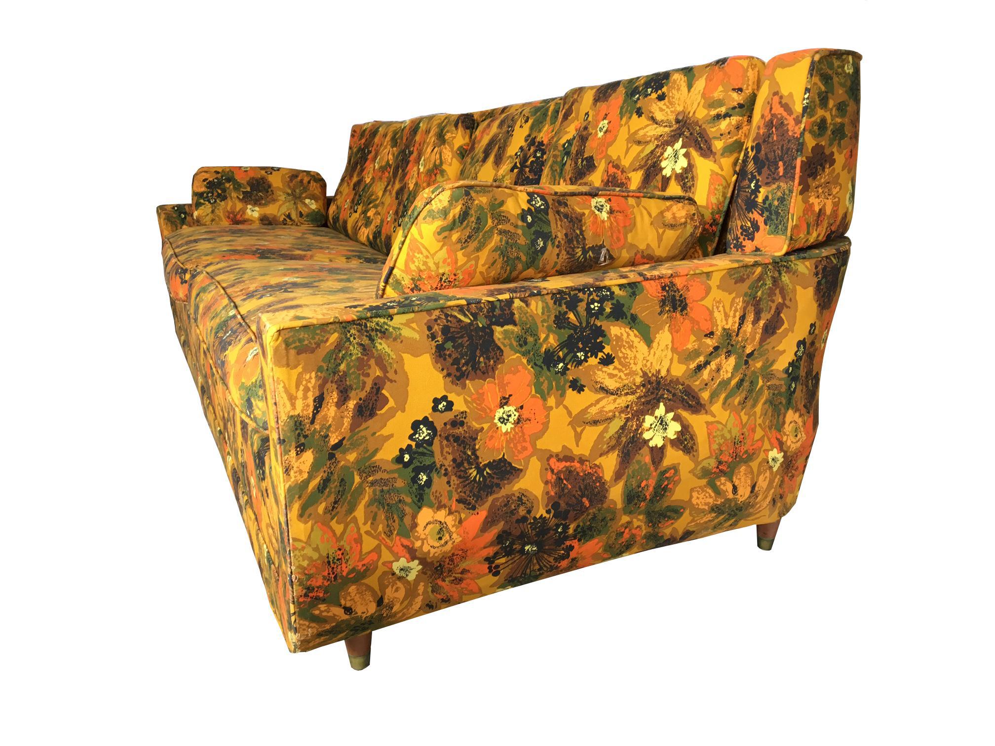 1967 Vintage Bernard Castro Mid Century Modern Floral Sleeper Sofa
