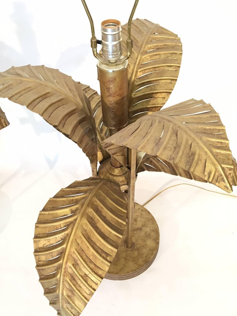 Large Tole Gold Gilt Sculptural Palm Tree Leaf Table Lamps ...