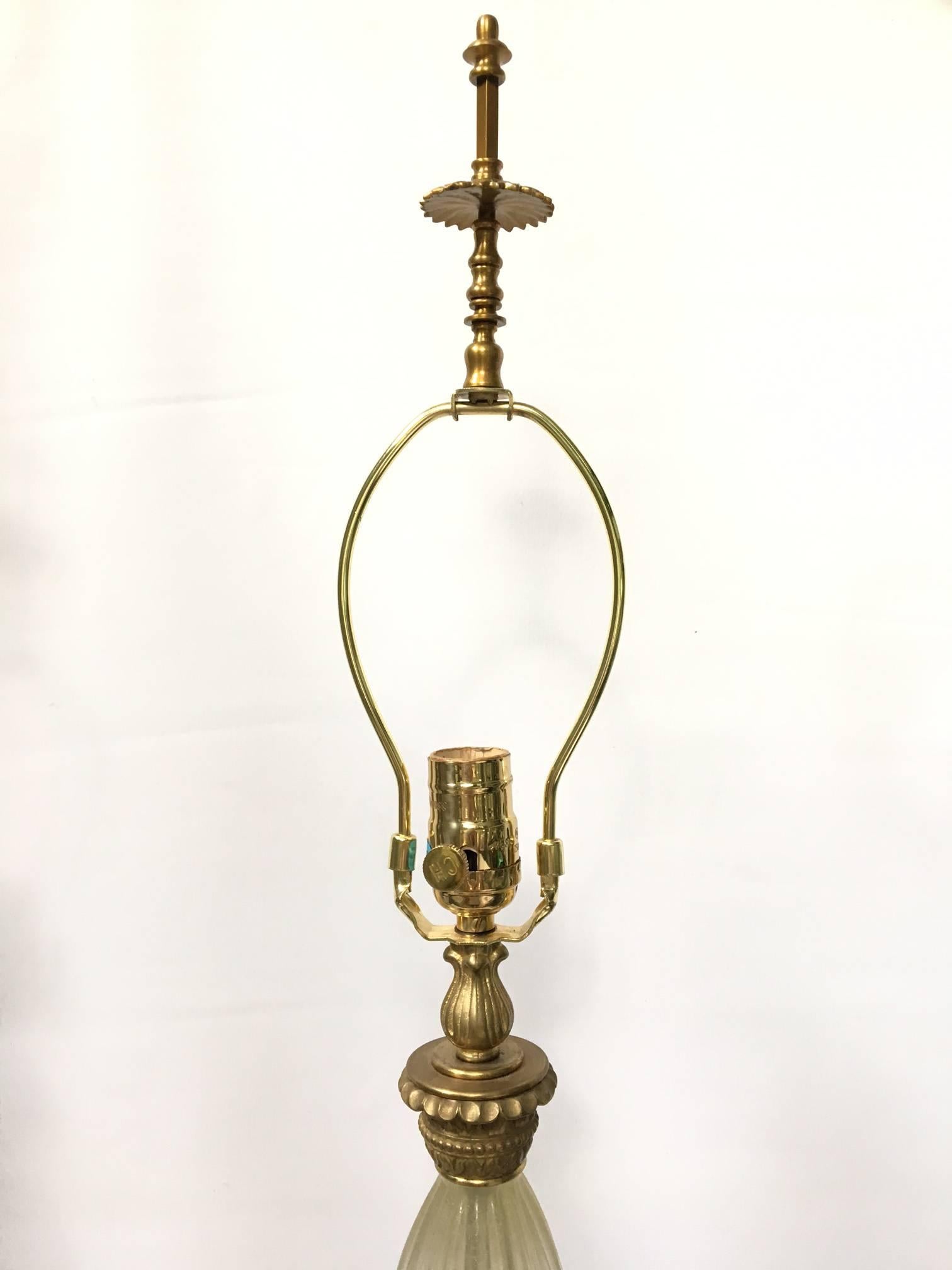 Mid-20th Century Large Hollywood Regency Murano Italian Glass Brass Ormolu Table Lamps
