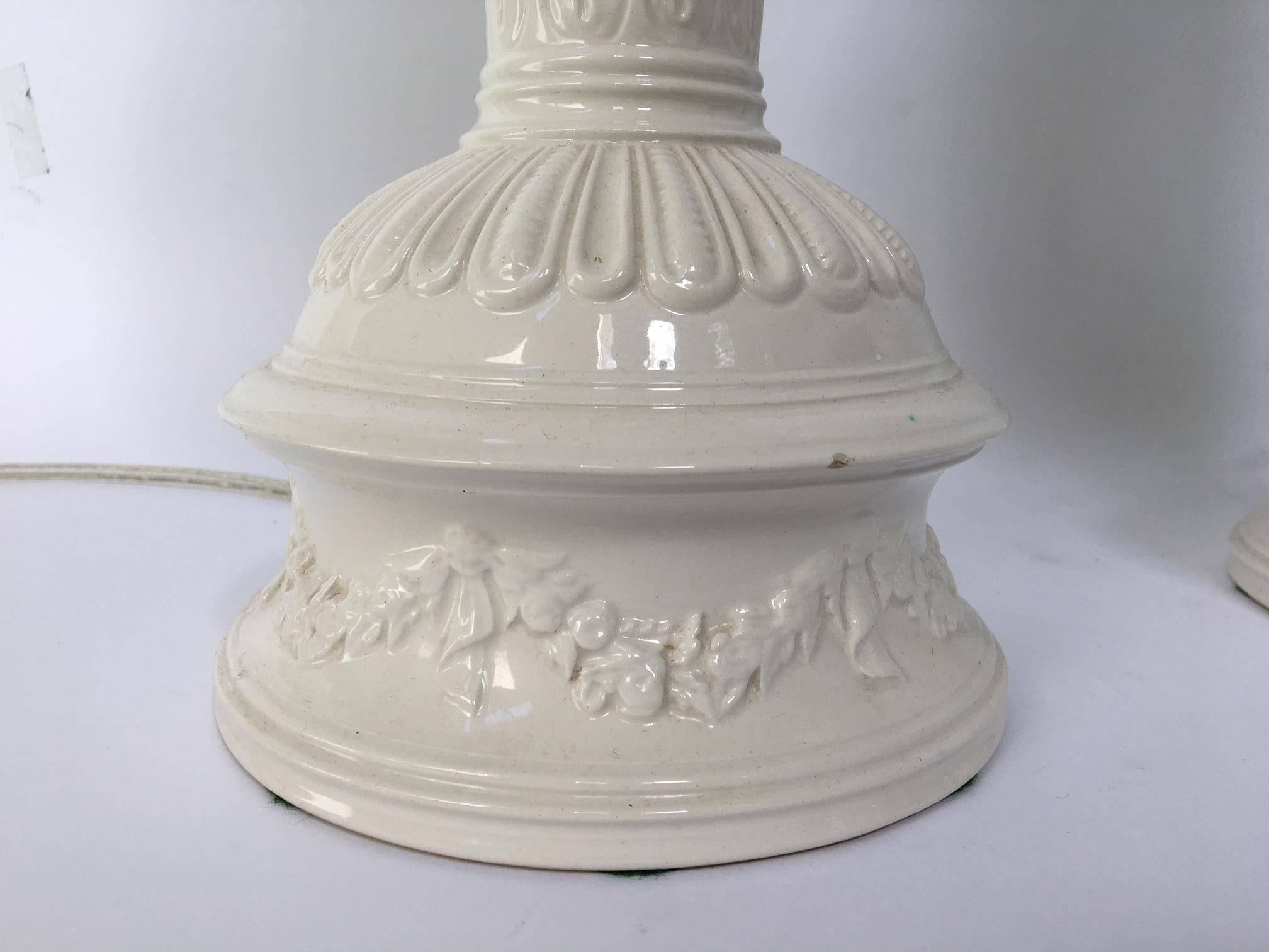 Hollywood Regency Sculptural White Ceramic Pineapple Table Lamps