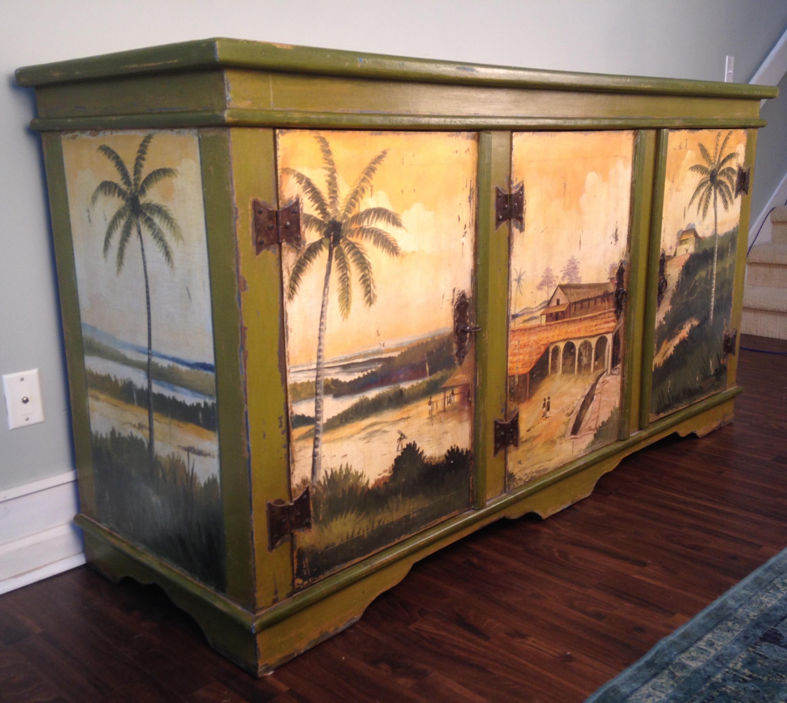 Artiero Brazil Tropical Palm Tree Hand Painted Cabinet At 1stdibs