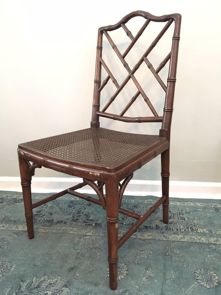 Pair of Chinese Chippendale Faux Bamboo Dining Armchairs at 1stDibs