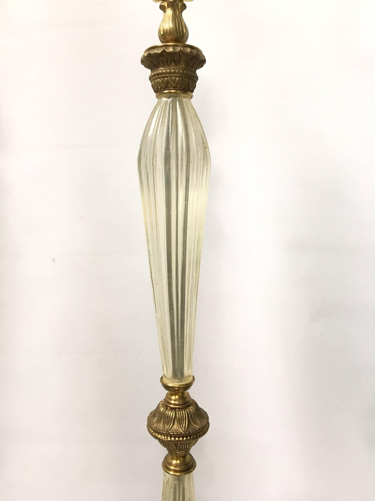 Large Hollywood Regency Murano Italian Glass Brass Ormolu Table Lamps In Good Condition In Jacksonville, FL