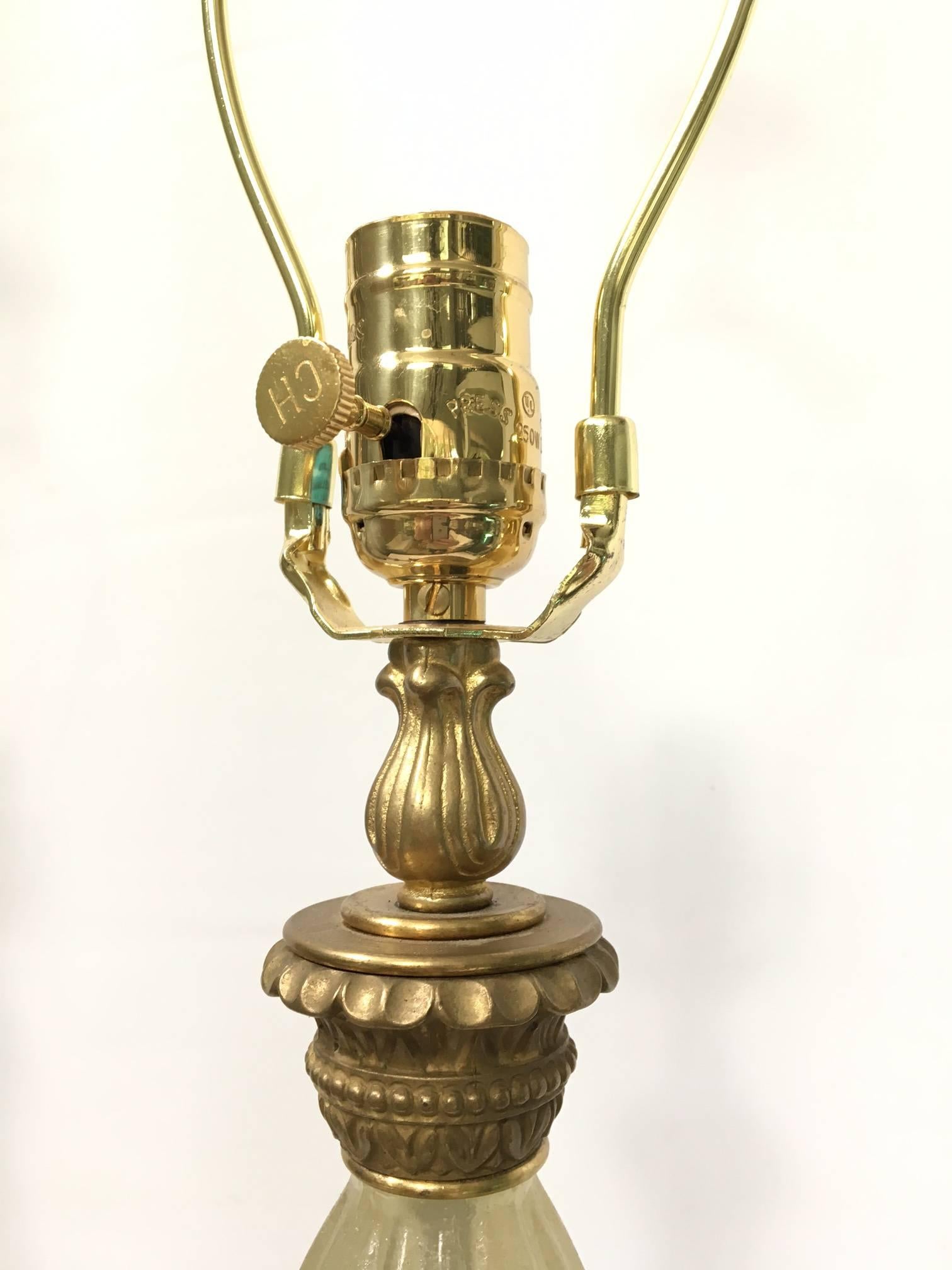 Large Hollywood Regency Murano Italian Glass Brass Ormolu Table Lamps 5