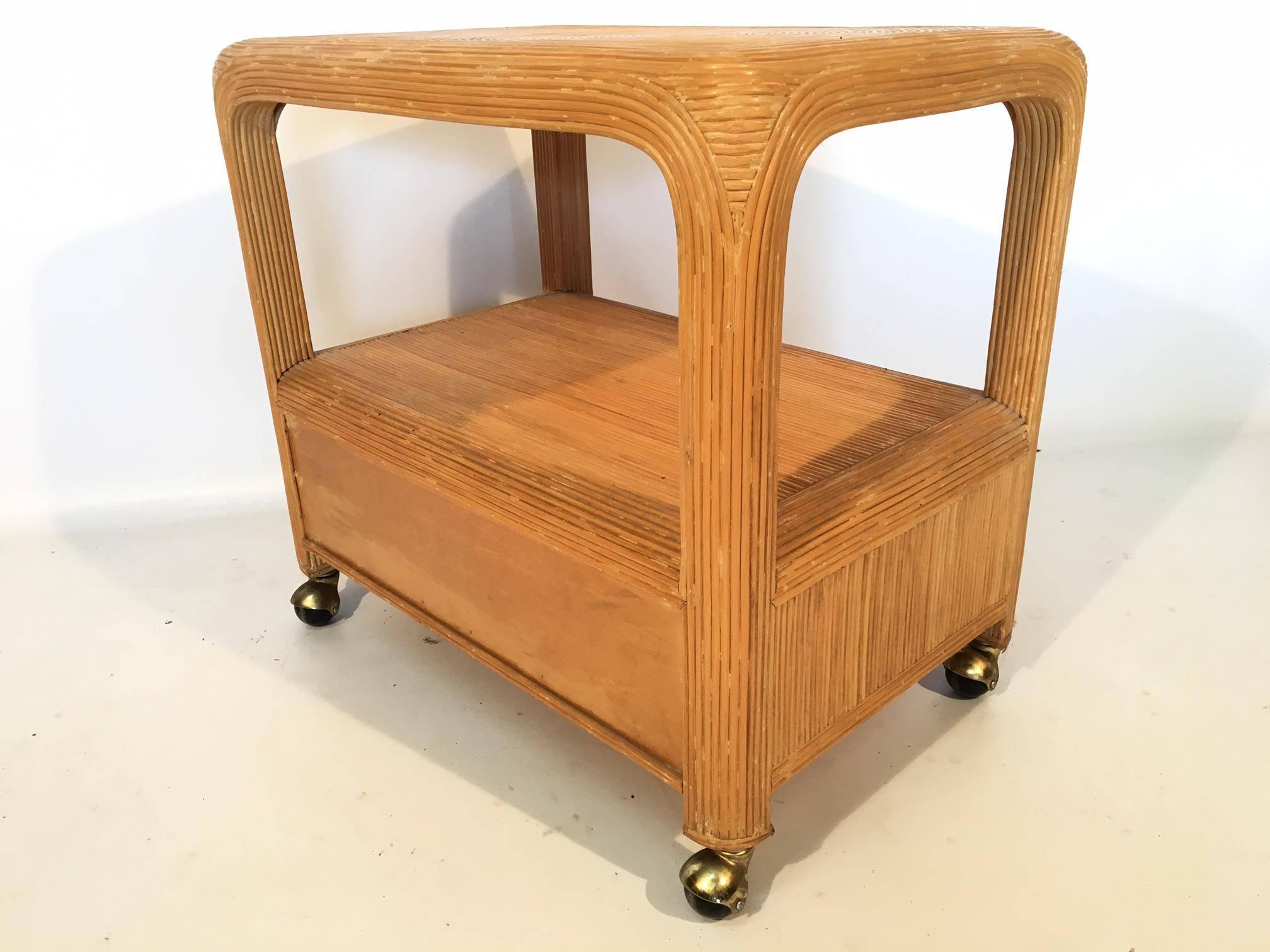 Palm Beach Pencil Reed Rattan Rolling TV Cart (Hollywood Regency)