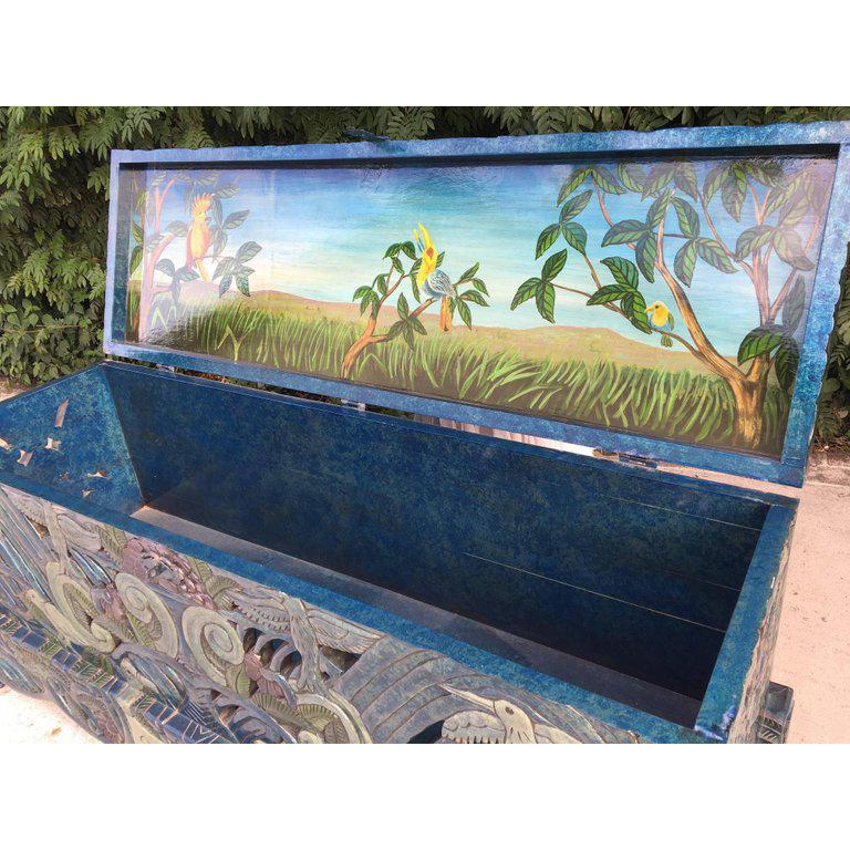 Wood Hand Painted Carved Chinoiserie Trunk