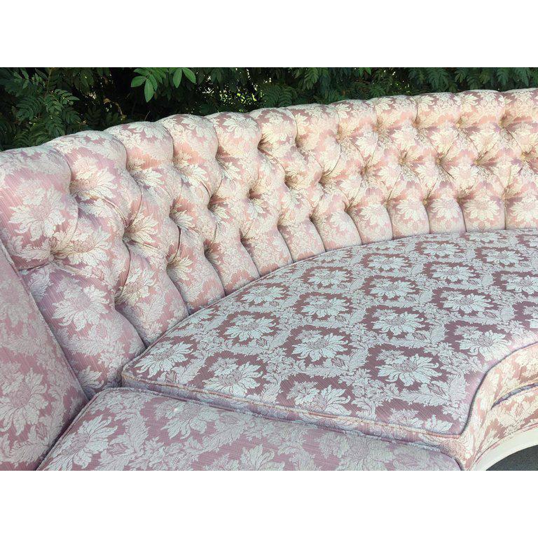Four-Piece Hollywood Regency Pink Damask Tufted Sectional Sofa In Good Condition In Jacksonville, FL