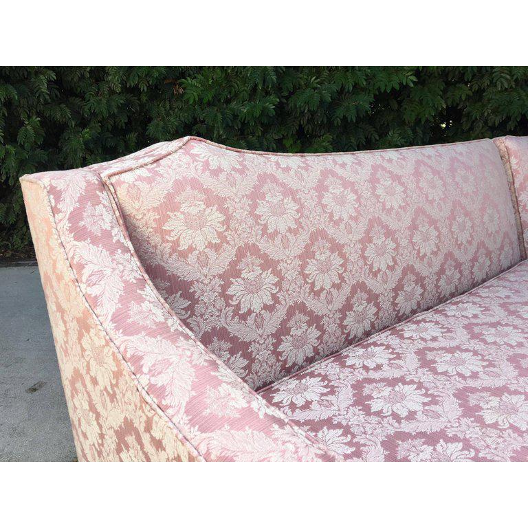 Mid-20th Century Four-Piece Hollywood Regency Pink Damask Tufted Sectional Sofa