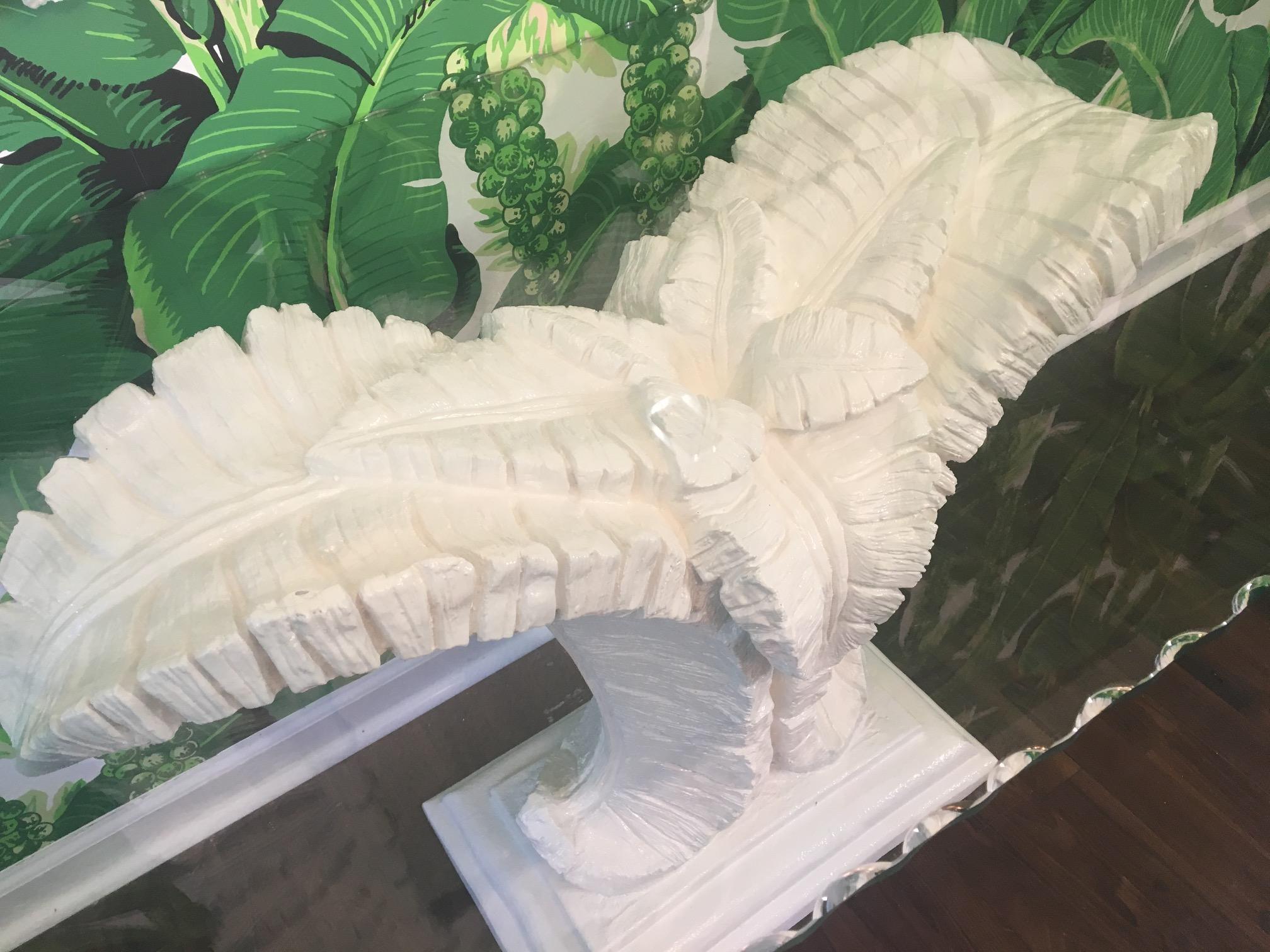 Sculptural Palm Leaf Console Table and Mirror after Serge Roche & Dorothy Draper In Excellent Condition In Jacksonville, FL