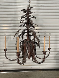 Tole Metal Sculptural Fern Leaf 6-Light Chandelier