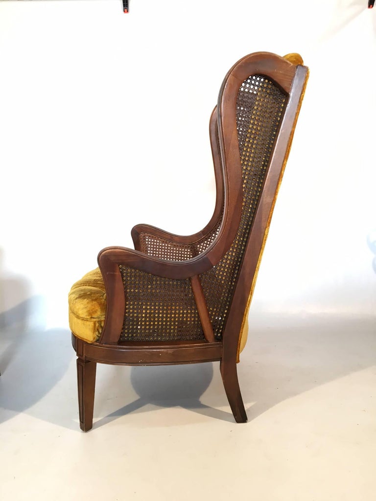 Pair of Tufted Velvet Cane Wingback Chairs by Lewittes For ...