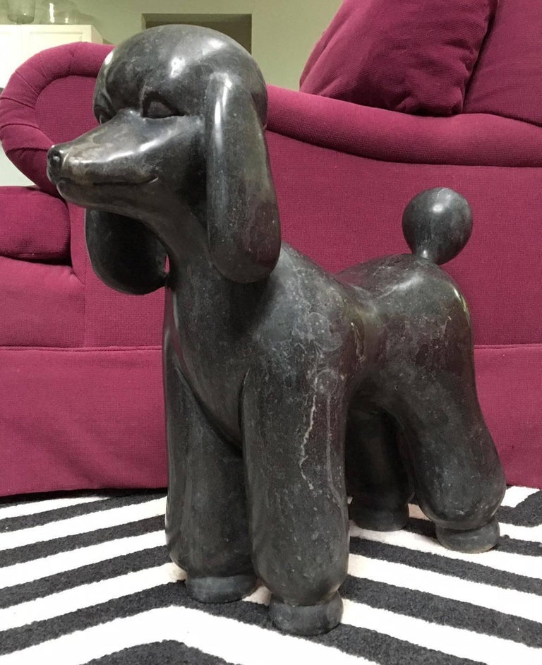 Large Italian Solid Marble Poodle Statues at 1stDibs