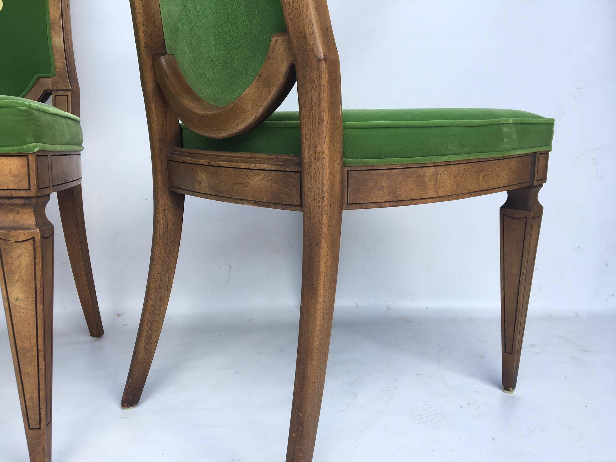 Dorothy Draper for Heritage Green Velvet Embroidered Dining Chairs In Excellent Condition In Jacksonville, FL