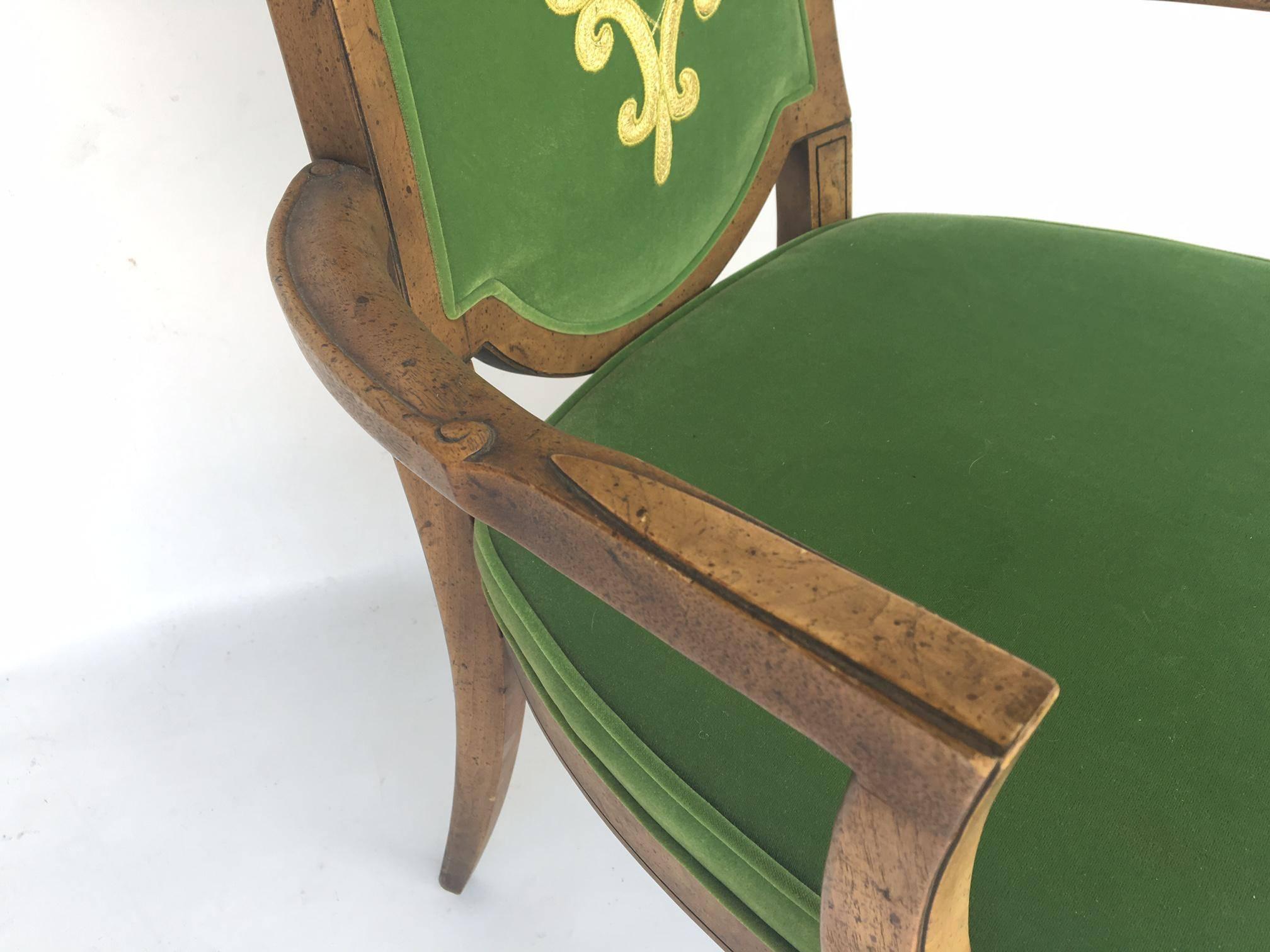 Dorothy Draper for Heritage Green Velvet Embroidered Dining Chairs 1