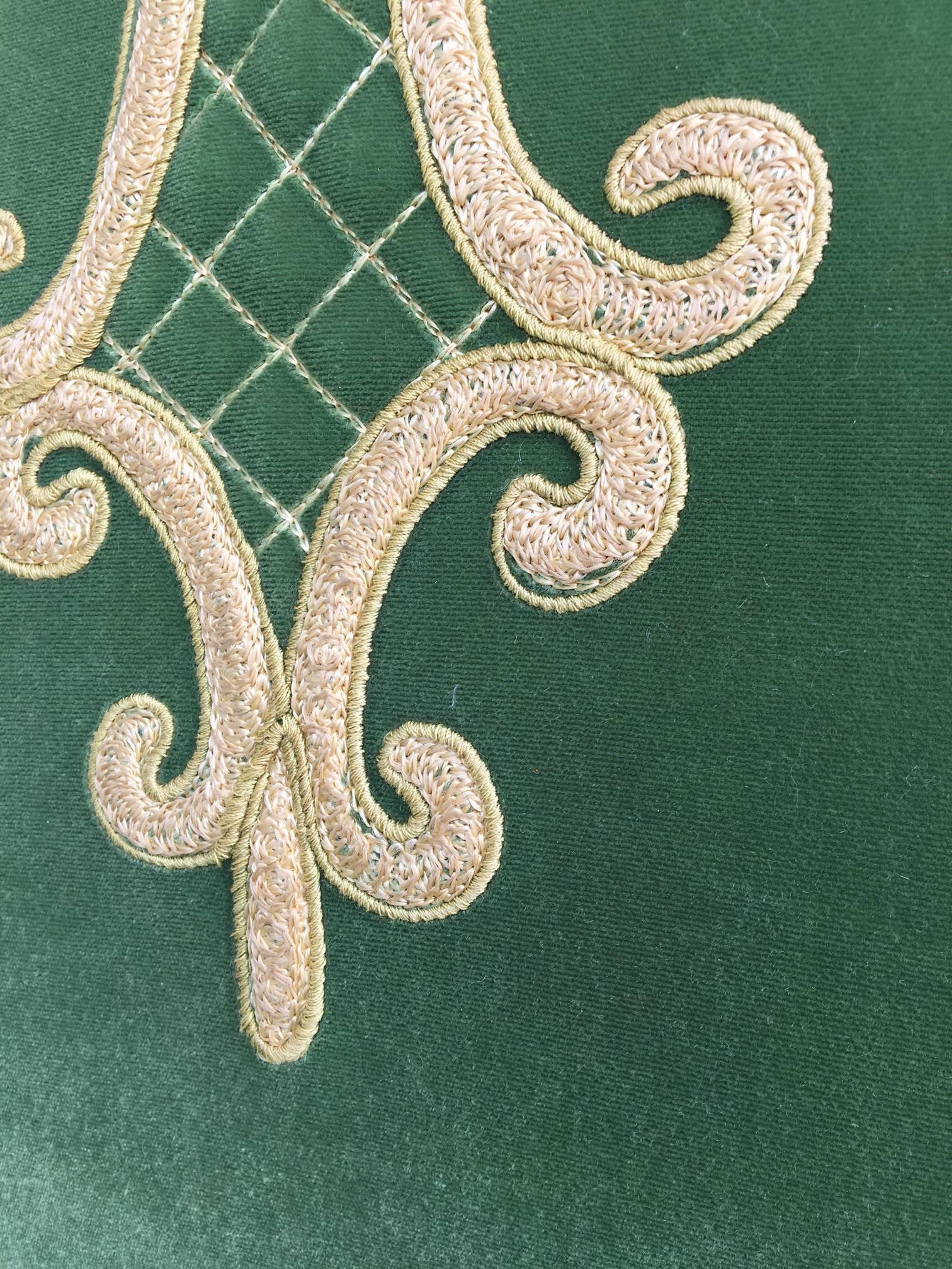 Dorothy Draper for Heritage Green Velvet Embroidered Dining Chairs 2
