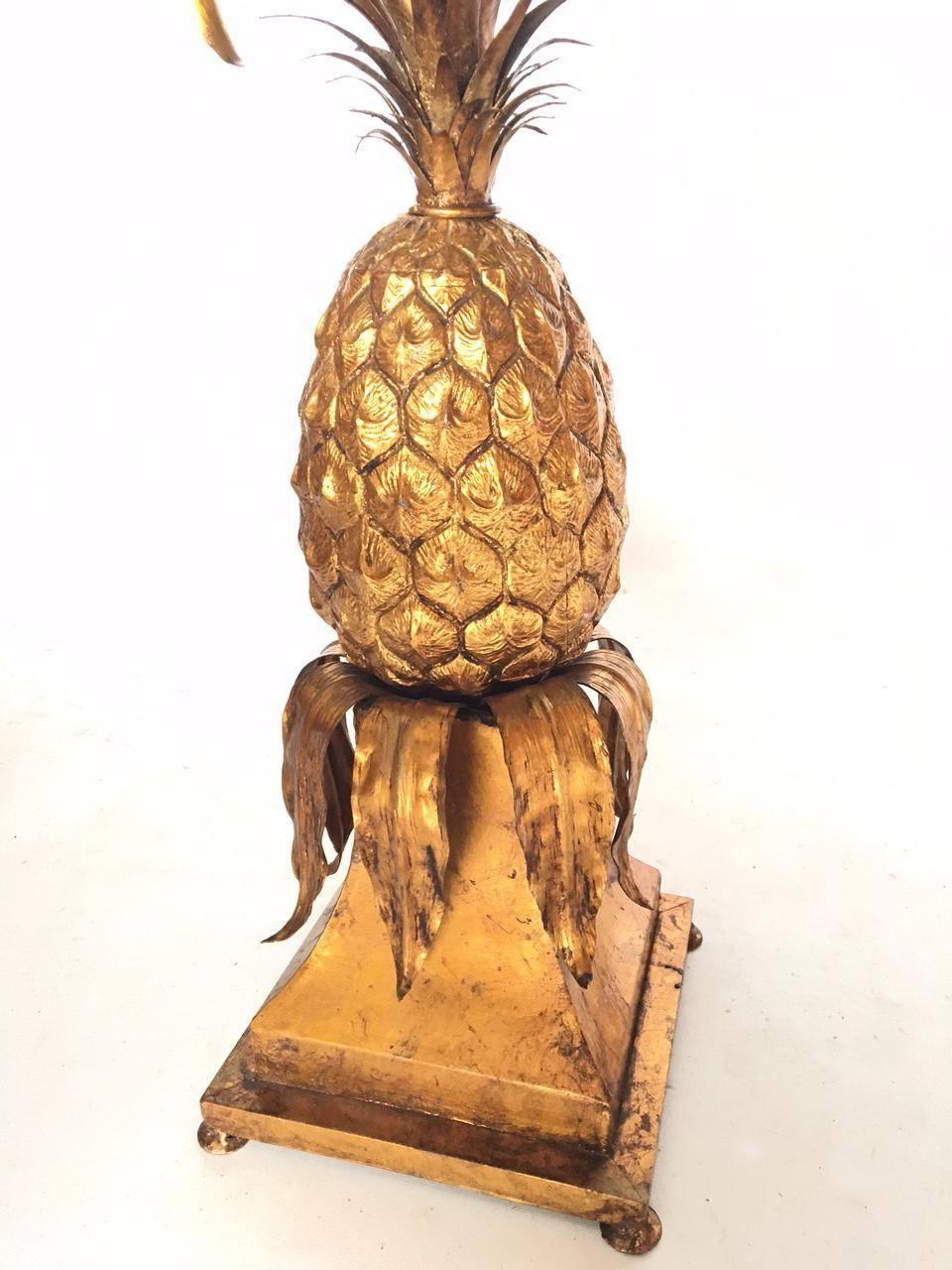 Metal Pair of Sculptural Tole Gold Gilt Pineapple Side Tables