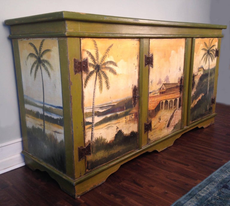 Artiero Brazil Tropical Palm Tree Hand Painted Cabinet For Sale At 1stdibs