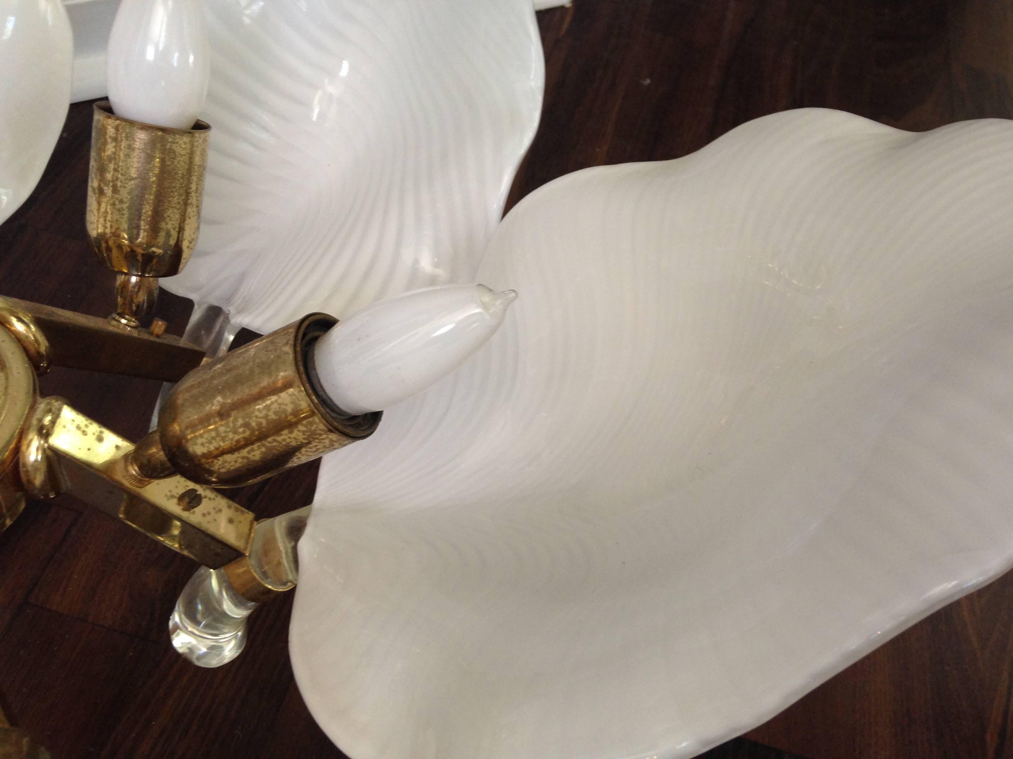 Late 20th Century Murano White Glass Leaf Chandelier