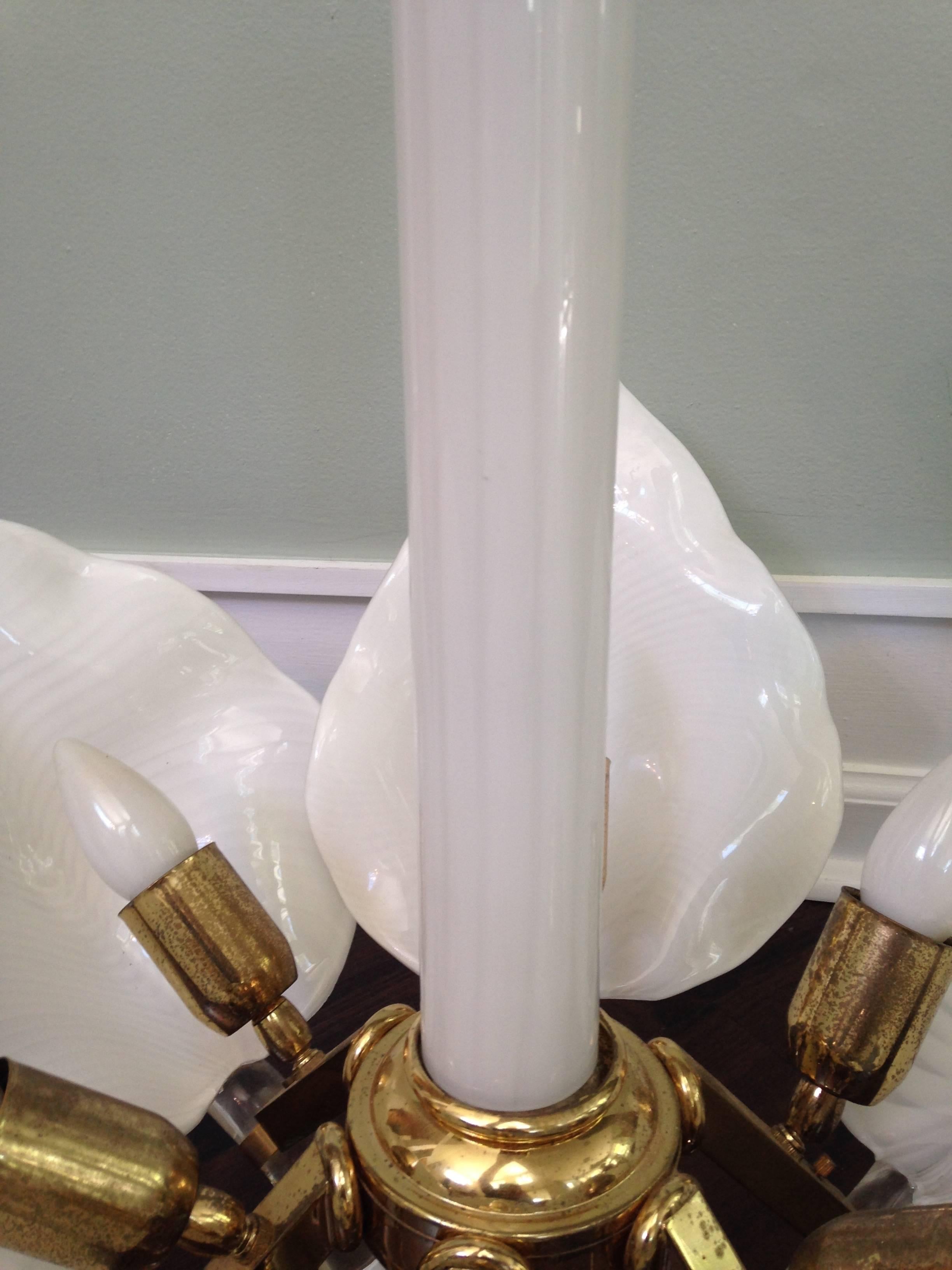 Murano White Glass Leaf Chandelier In Good Condition In Jacksonville, FL