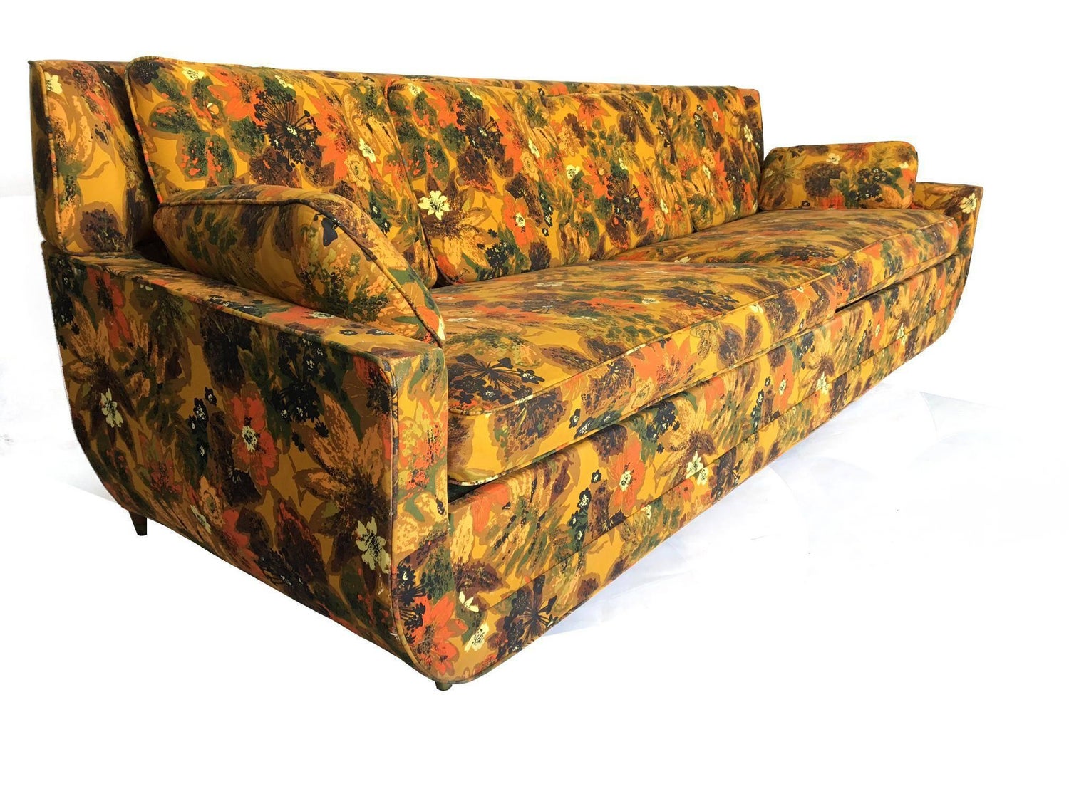 1967 Vintage Bernard Castro Mid Century Modern Floral Sleeper Sofa